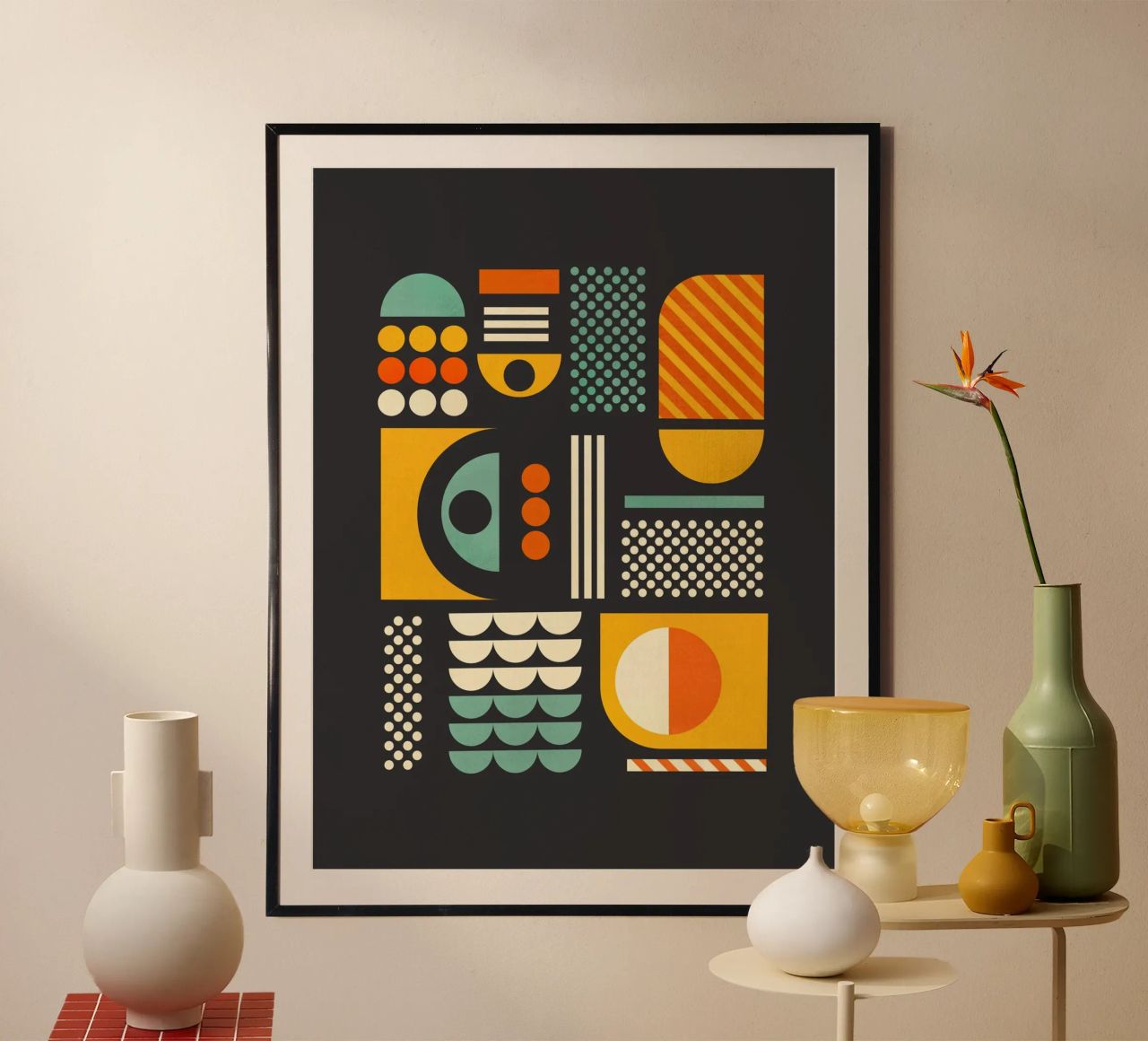 Impression d'art Bauhaus à motifs géométriques - Gris foncé et tons de terre poster de showmemars