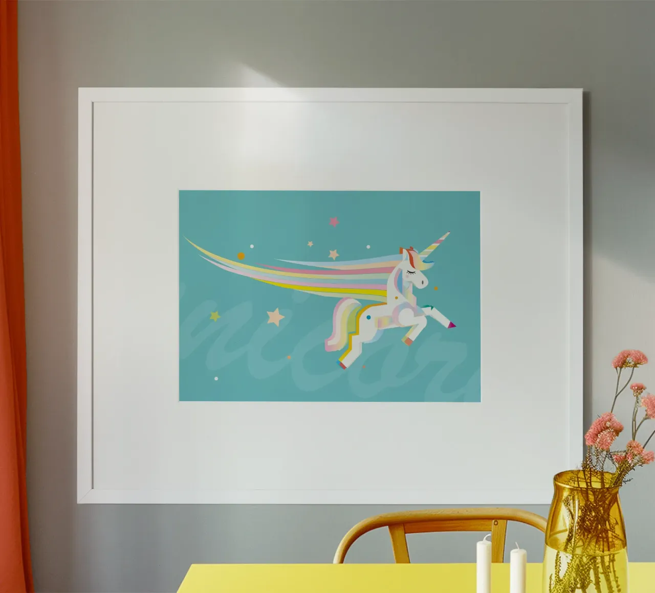Magico unicorno - Illustrazione colorata poster con telaio in alluminio da namosh