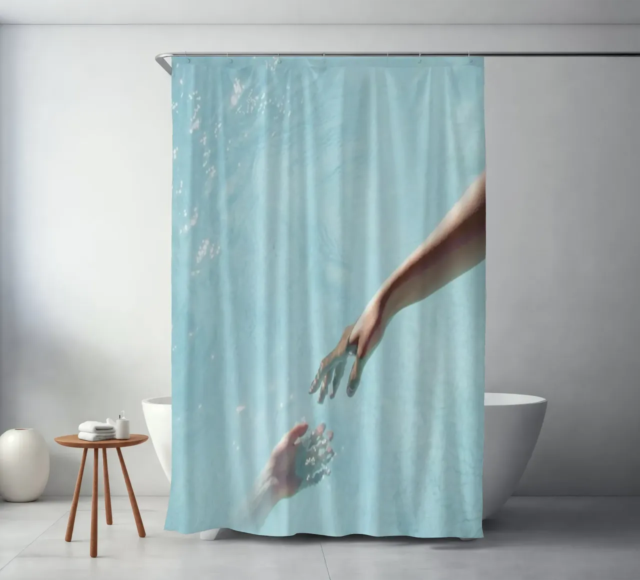 Water Sparkle - Surreal Hands Touch shower curtain by Ingrid Beddoes