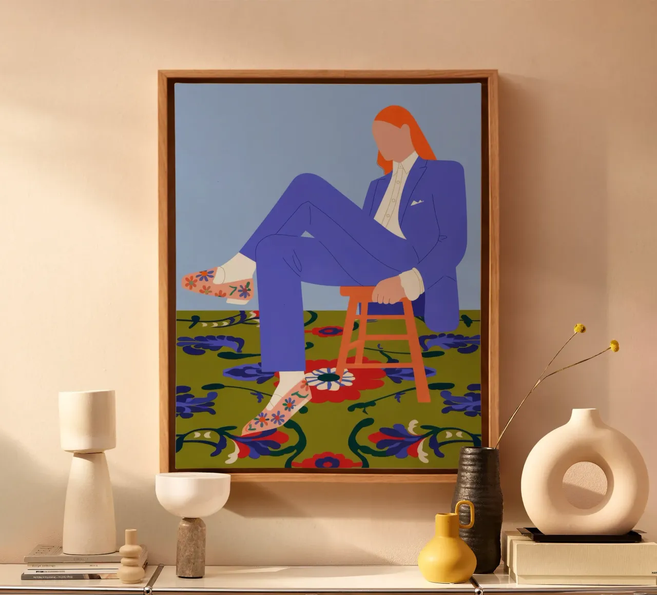 Azure Elegance Scene canvas with Floater frame by Prism Palette