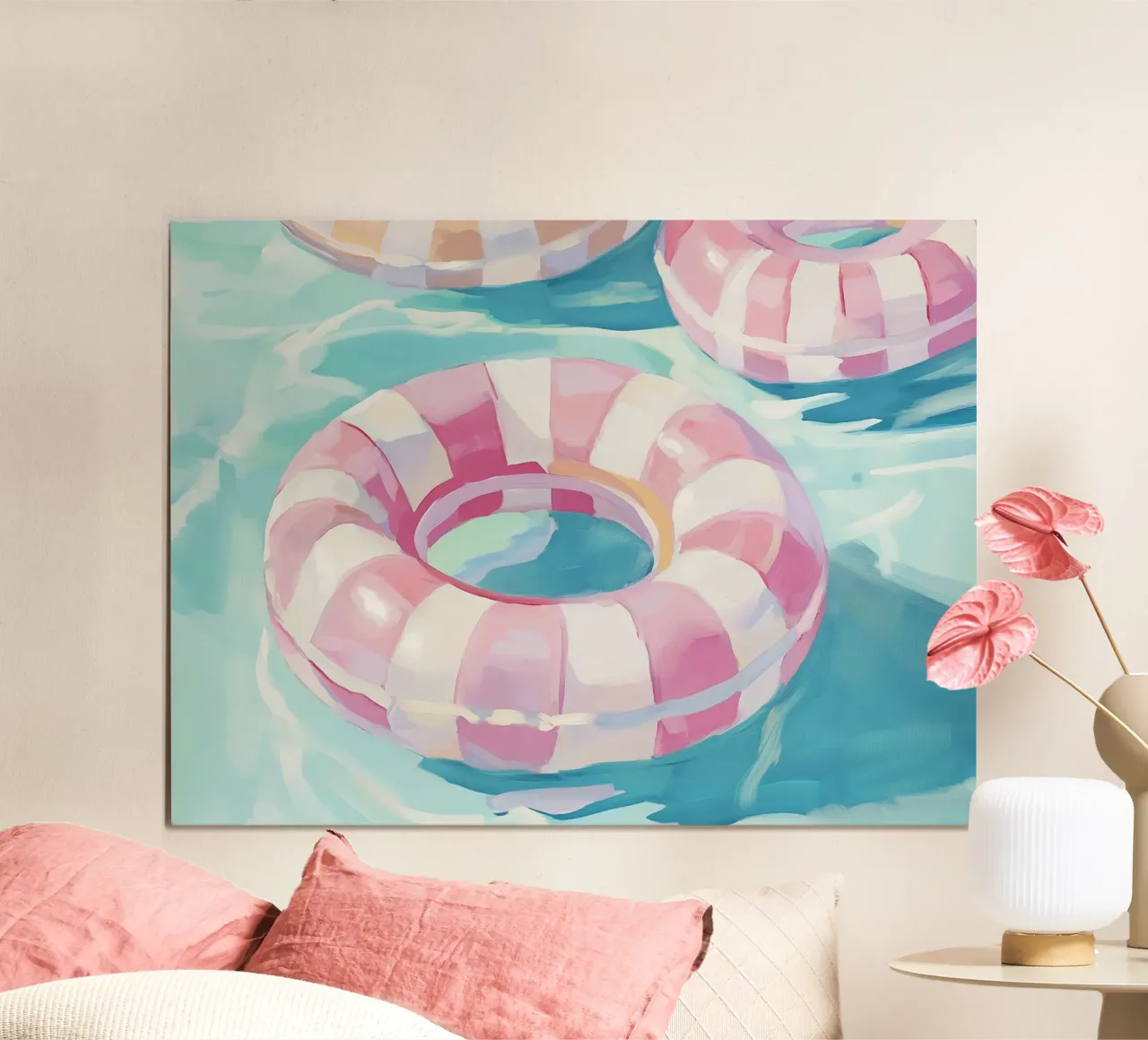 Divertimento con pneumatici galleggianti rosa poster con telaio in alluminio da Carinaprint