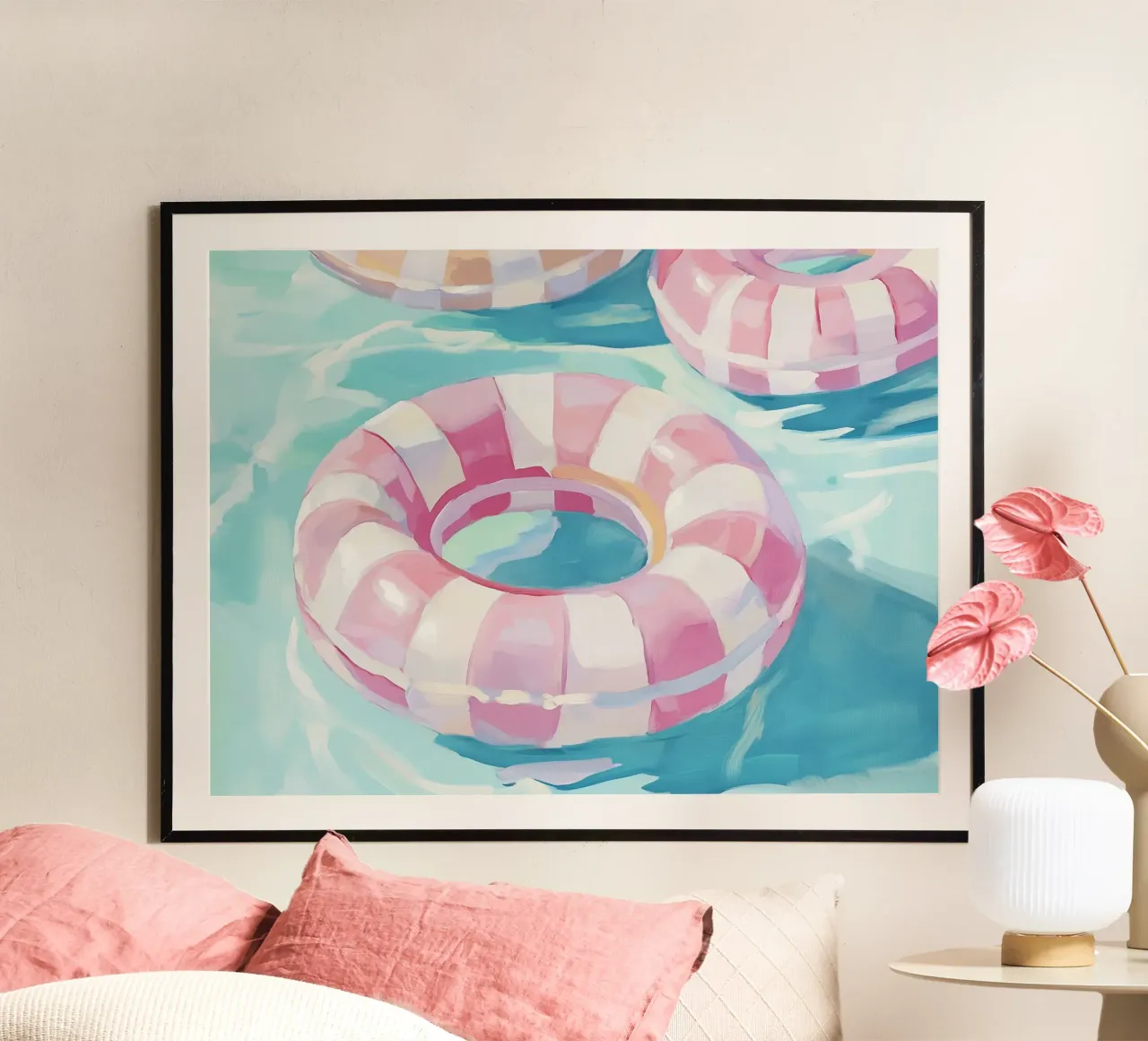 Divertimento con pneumatici galleggianti rosa poster con telaio in alluminio da Carinaprint