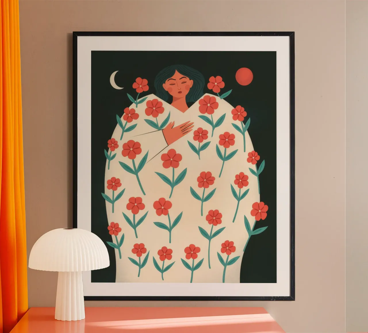 Beatitudine del comfort in petali poster con telaio in legno da Prism Palette
