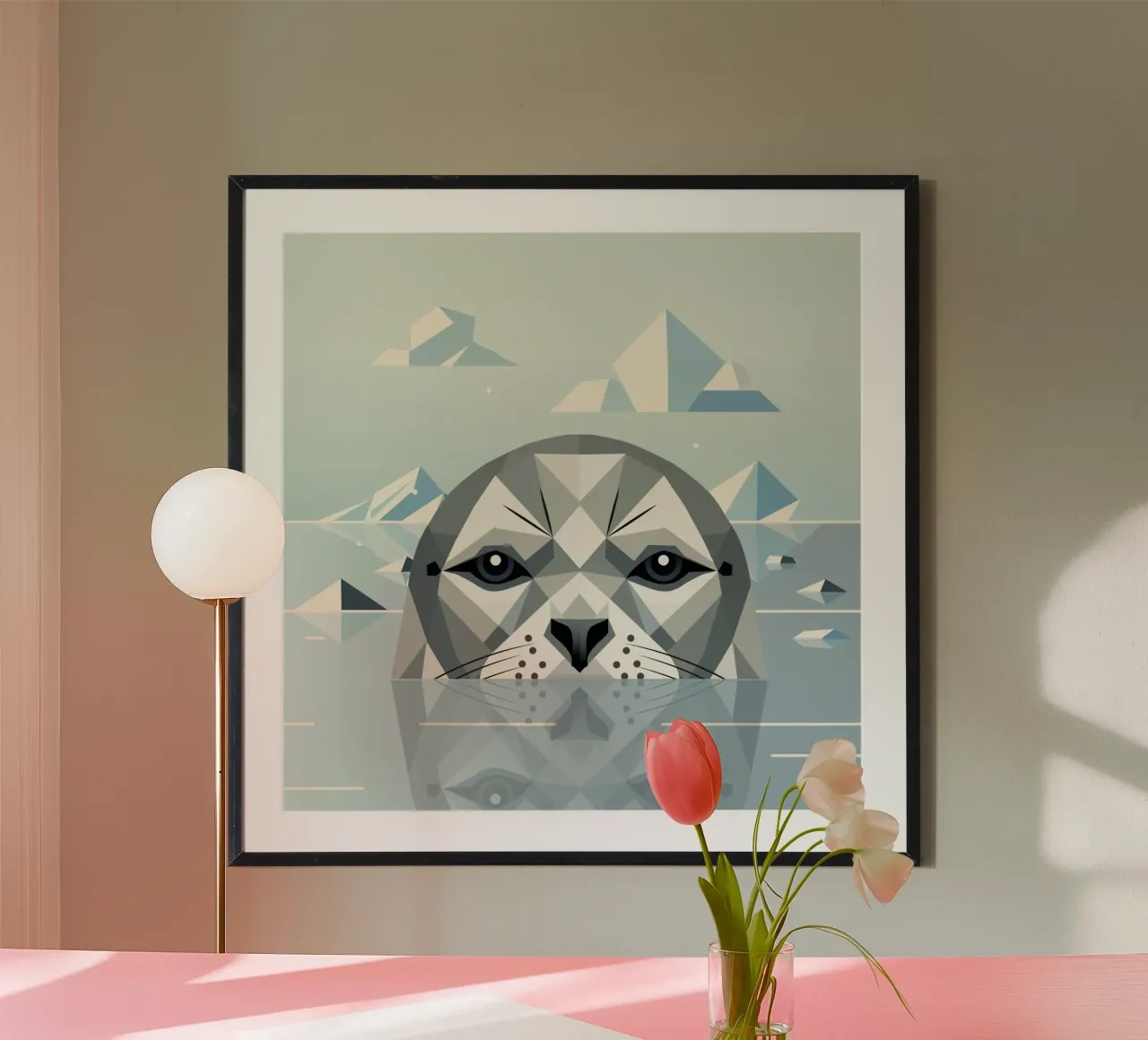Sigillo geometrico nel ghiaccio - Illustrazione di animali alla moda poster con telaio in alluminio da namosh