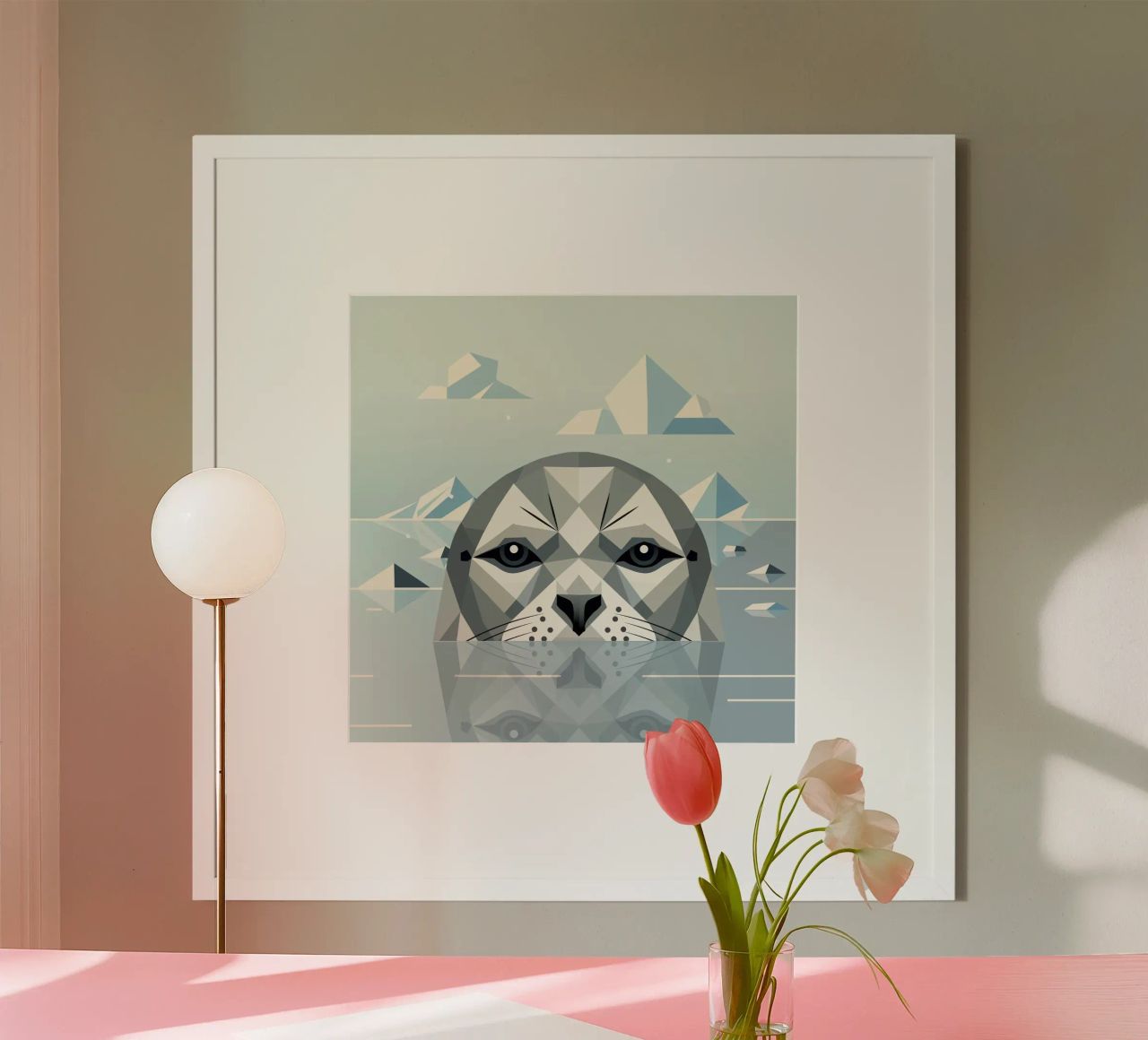 Geometrische zeehond in ijs - Stijlvolle dierenillustratie poster van namosh