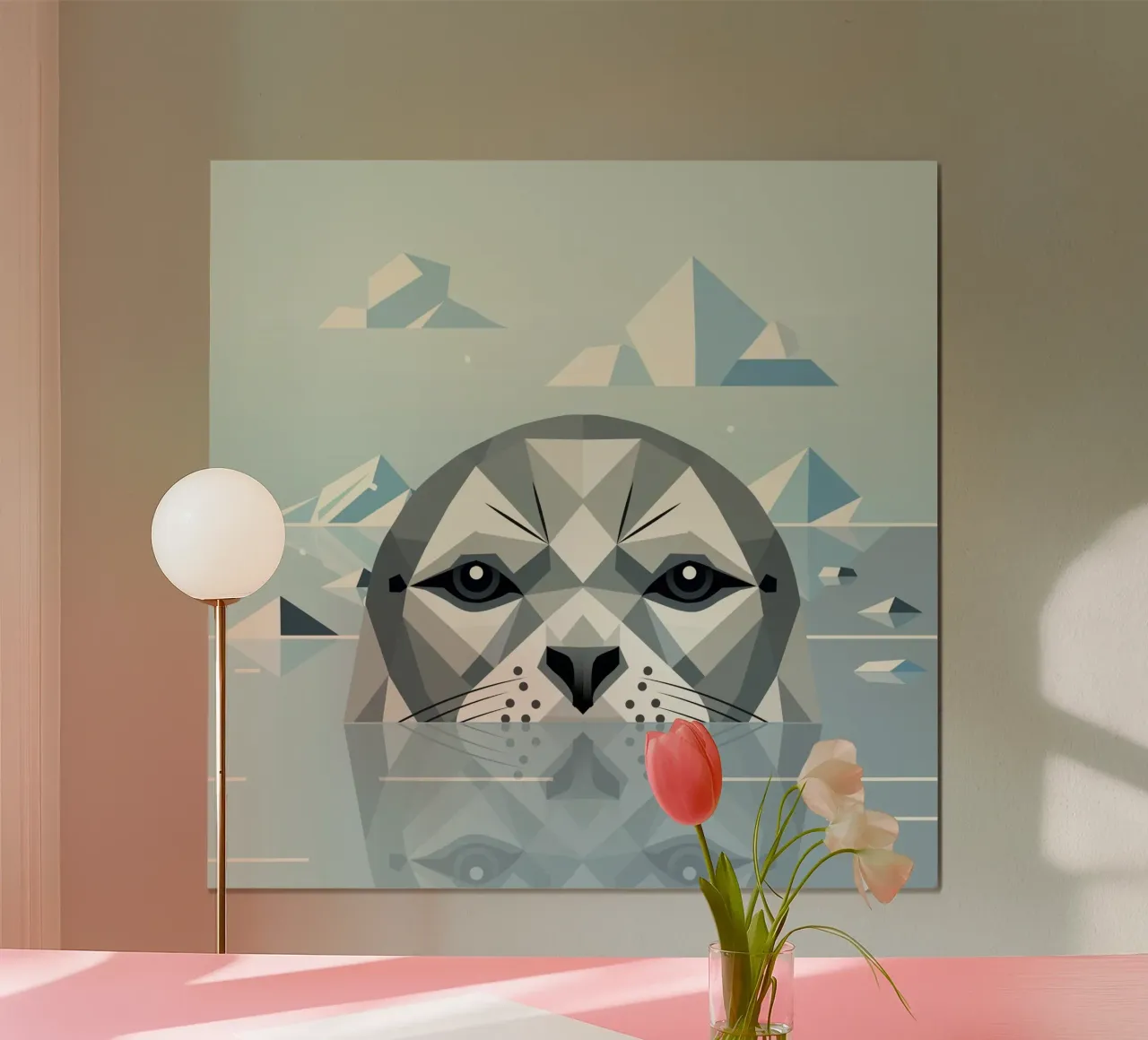 Sigillo geometrico nel ghiaccio - Illustrazione di animali alla moda poster con telaio in alluminio da namosh