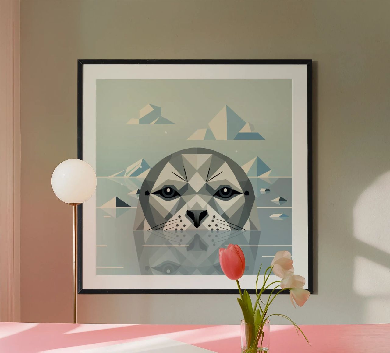 Geometrische zeehond in ijs - Stijlvolle dierenillustratie poster van namosh