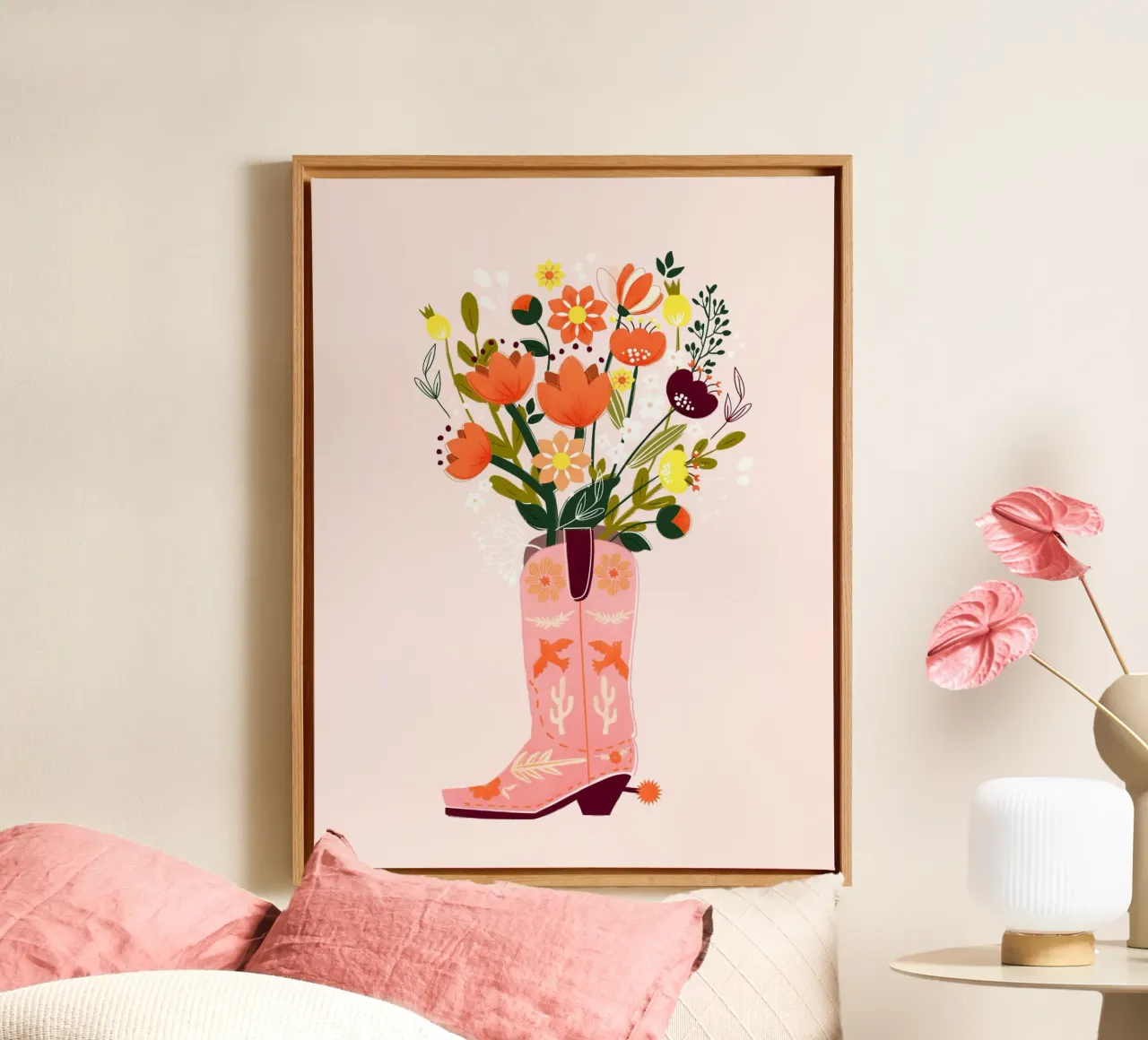 Cowboy Vibes - Retro Western Typografie Kunstdruk canvas met Baklijst van showmemars