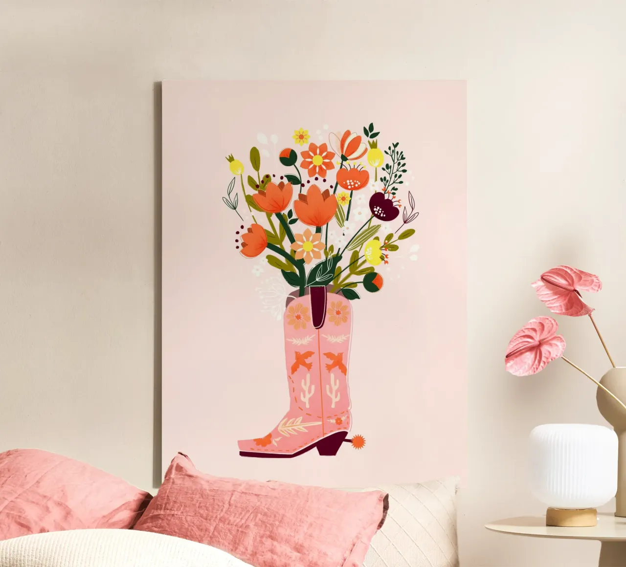 Cowboy Vibes - Retro Western Typografie Kunstdruk canvas met Baklijst van showmemars