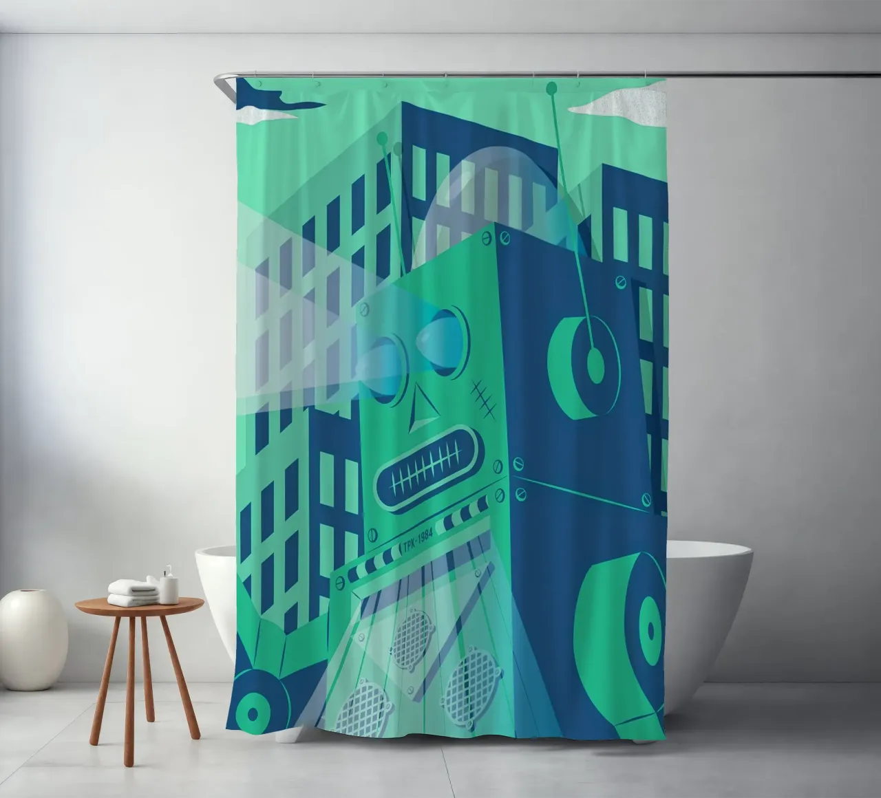 Intergalactic shower curtain by The Poster Kid