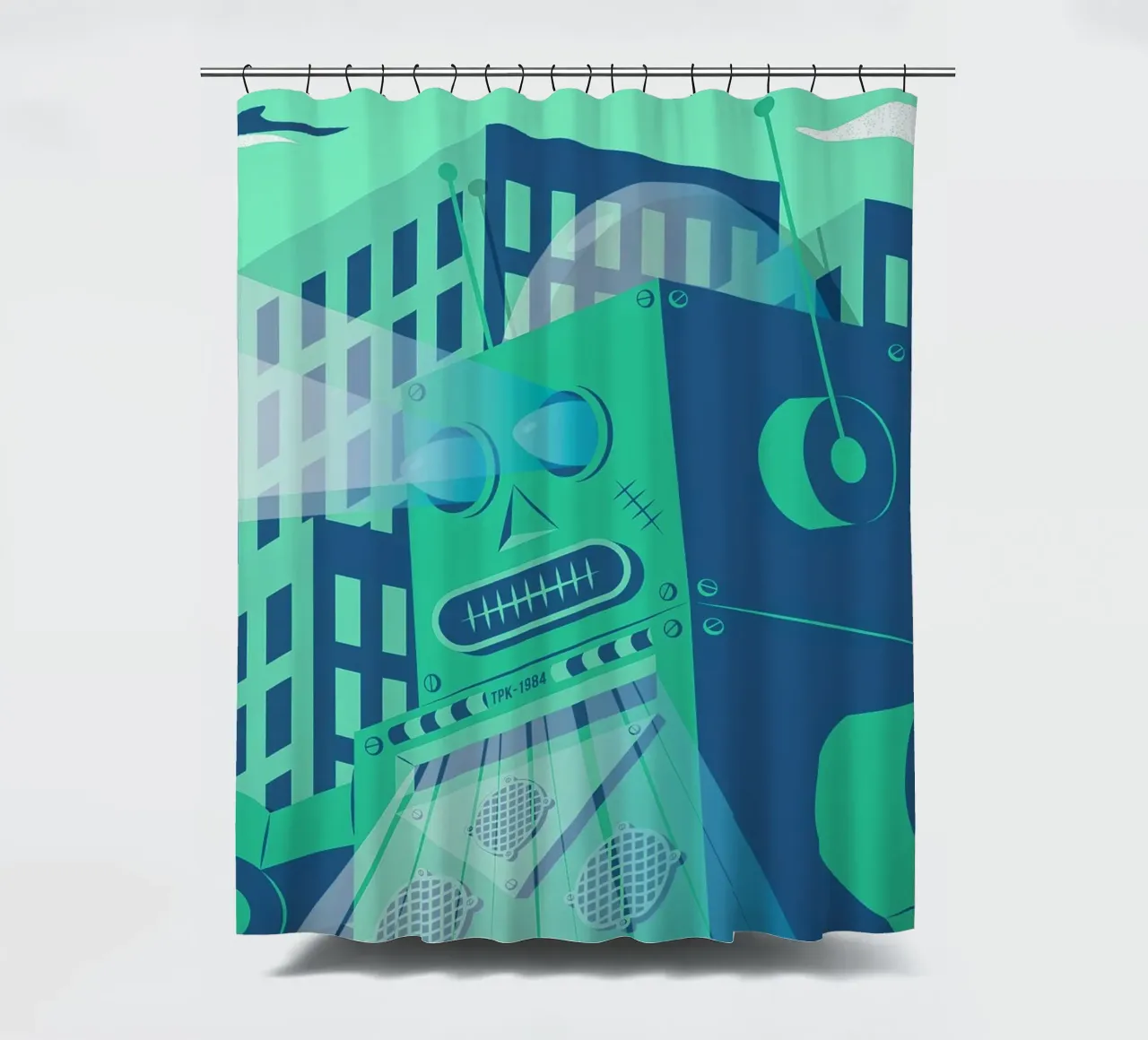 Intergalactic shower curtain by The Poster Kid