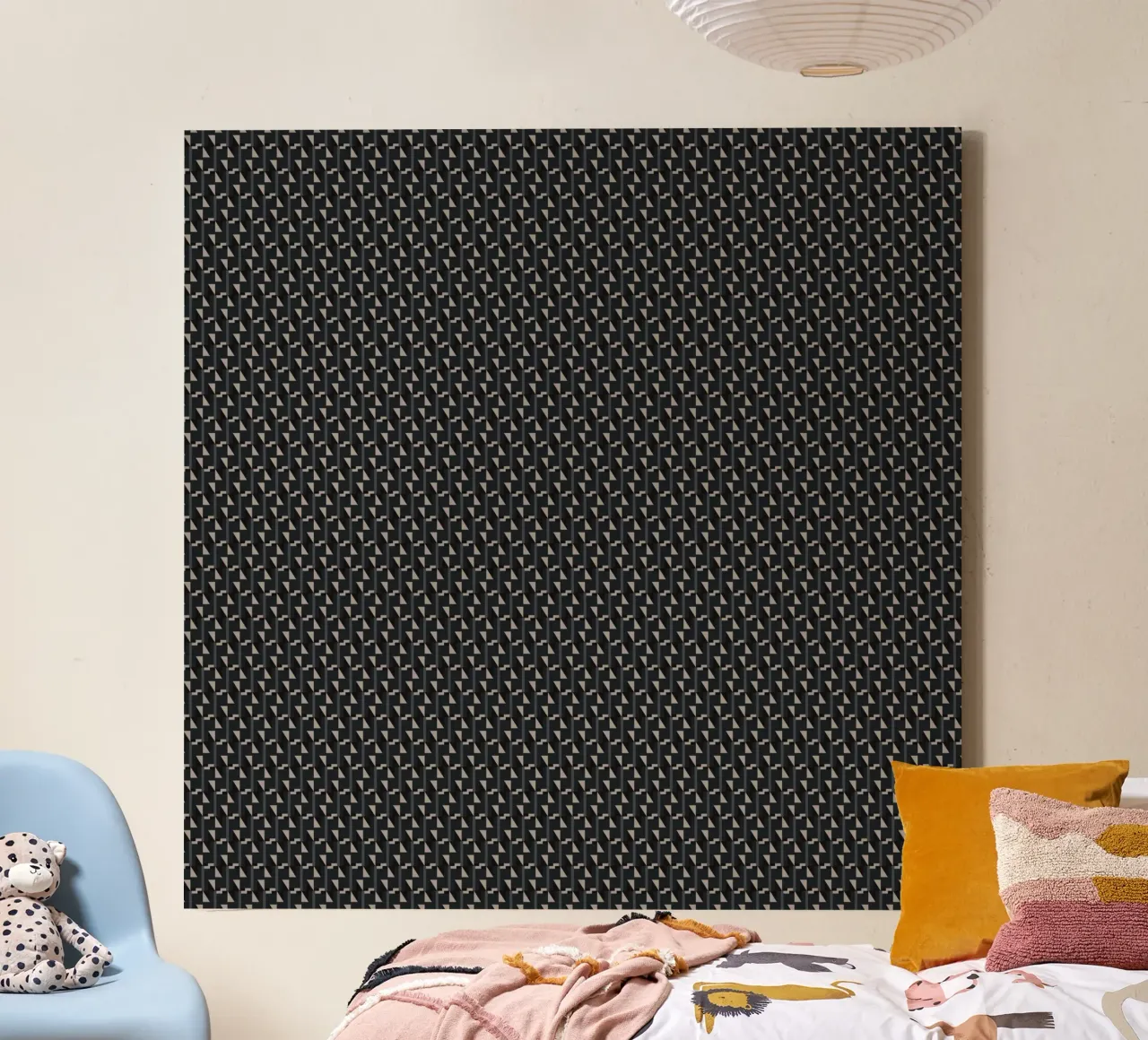 Geometrical seamless pattern -black canvas with Floater frame by Little Dean