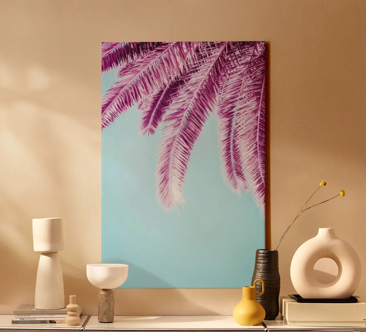 Pink Palm Trees tela con Cornice a cassetta da Victoria Frost