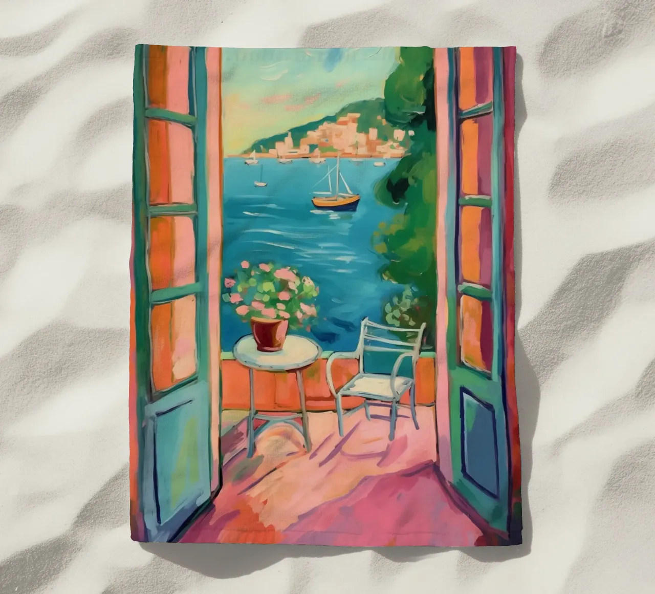 Mediterranean atmosphere beach towel by Carinaprint