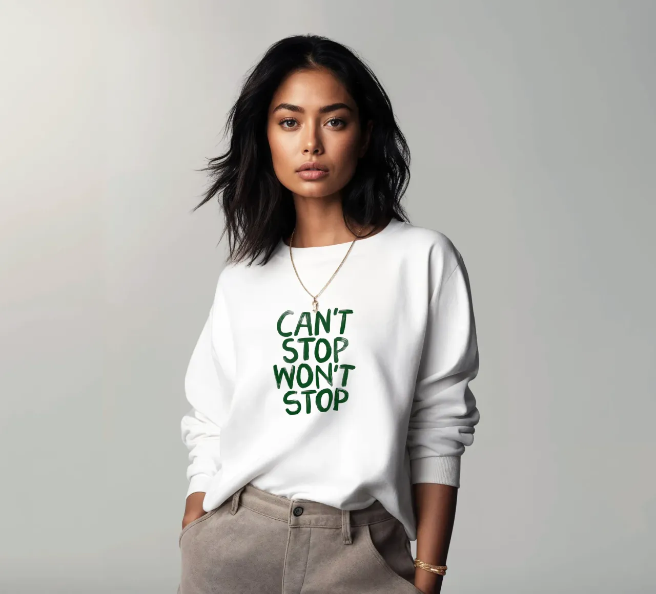Can't Stop Won't Stop: una tipografia minimalista e potente felpa da THE MOTIVATED TYPE