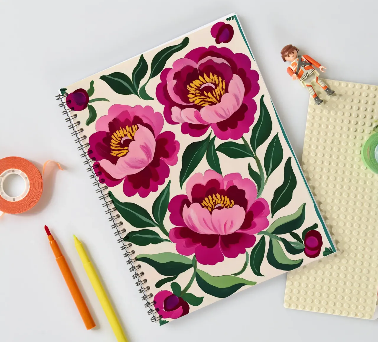Pink Peonies spiral notebook by IamHomeStudio
