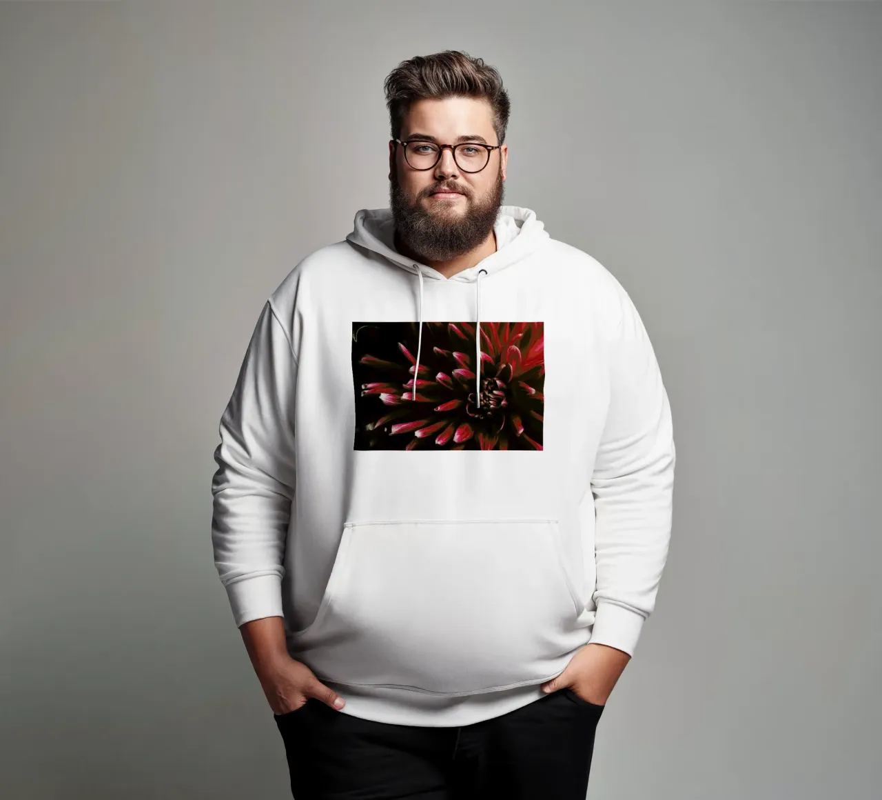 Ruby Red Dahlia felpa con cappuccio da Ingrid Beddoes