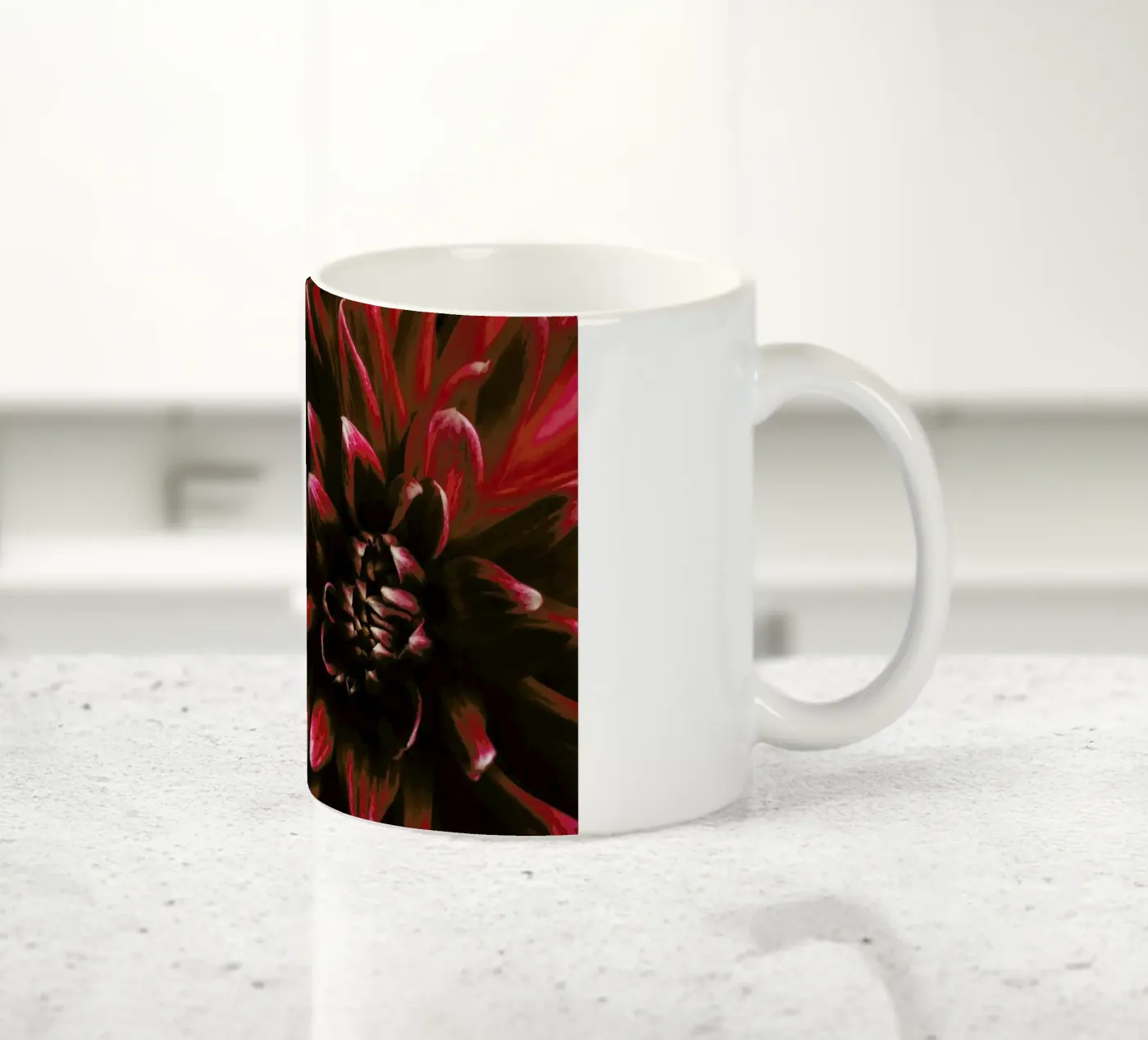 Ruby Red Dahlia ceramic mug by Ingrid Beddoes