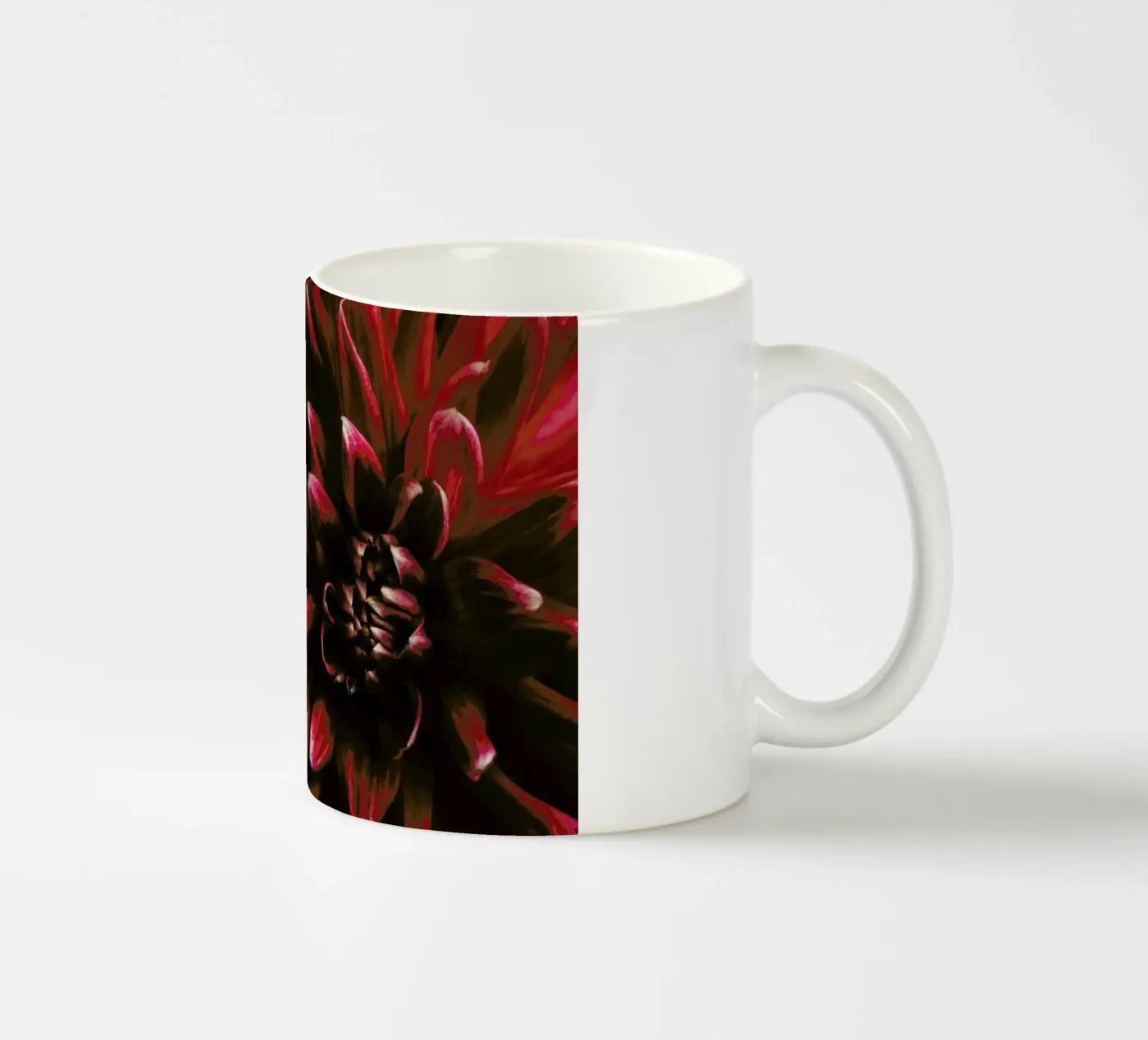 Ruby Red Dahlia ceramic mug by Ingrid Beddoes