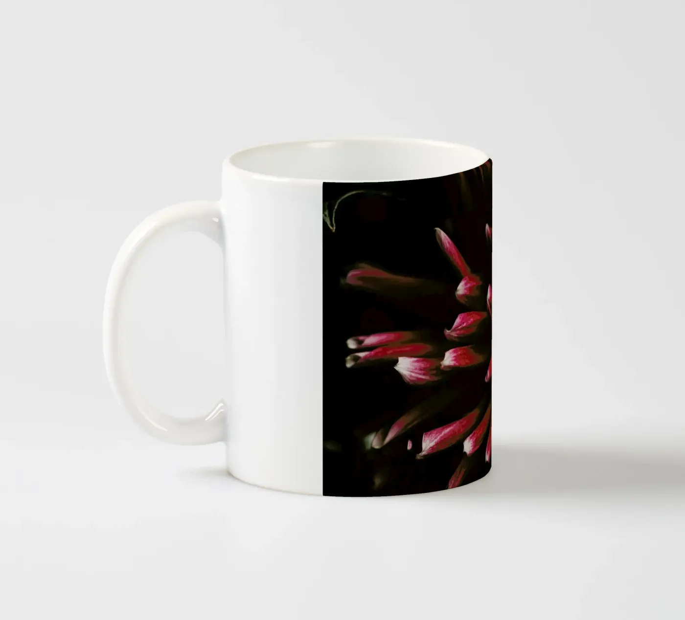 Ruby Red Dahlia ceramic mug by Ingrid Beddoes