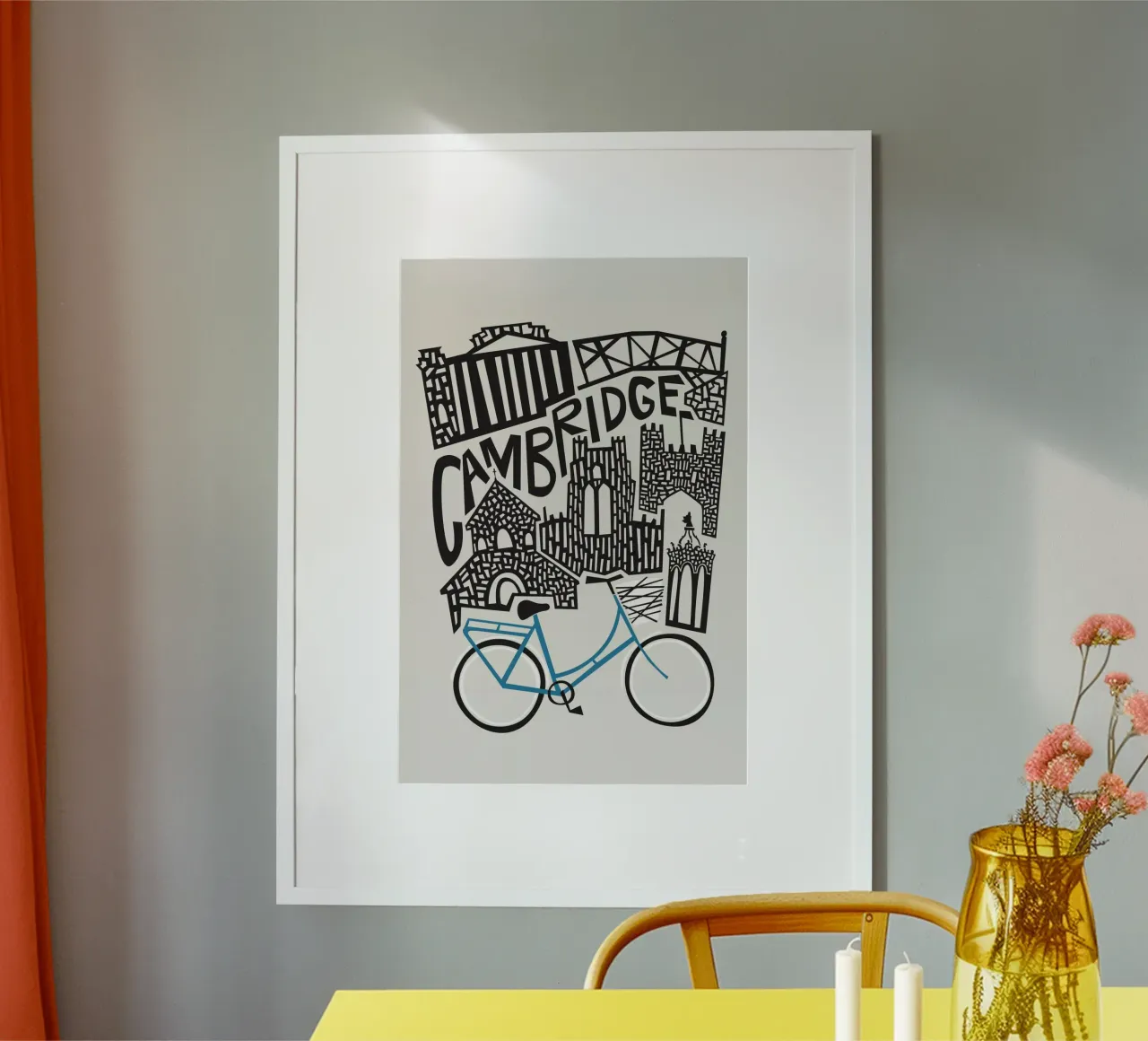 Paesaggio urbano di Cambridge poster con telaio in alluminio da Fox & Velvet