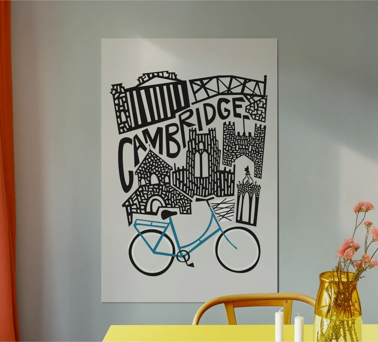 Paesaggio urbano di Cambridge poster con telaio in alluminio da Fox & Velvet
