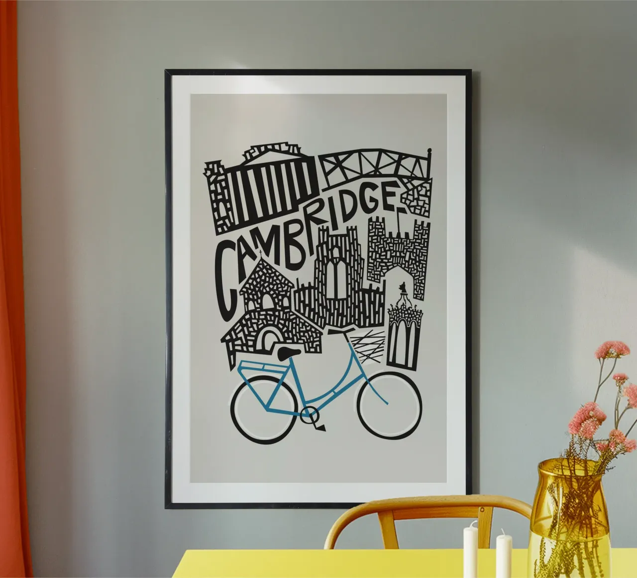 Paesaggio urbano di Cambridge poster con telaio in alluminio da Fox & Velvet