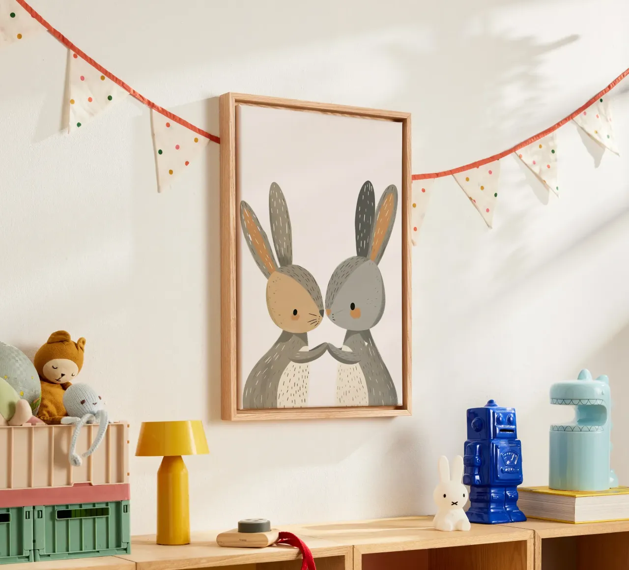 Duo di coniglietti tela con Cornice a cassetta da KidzStudio