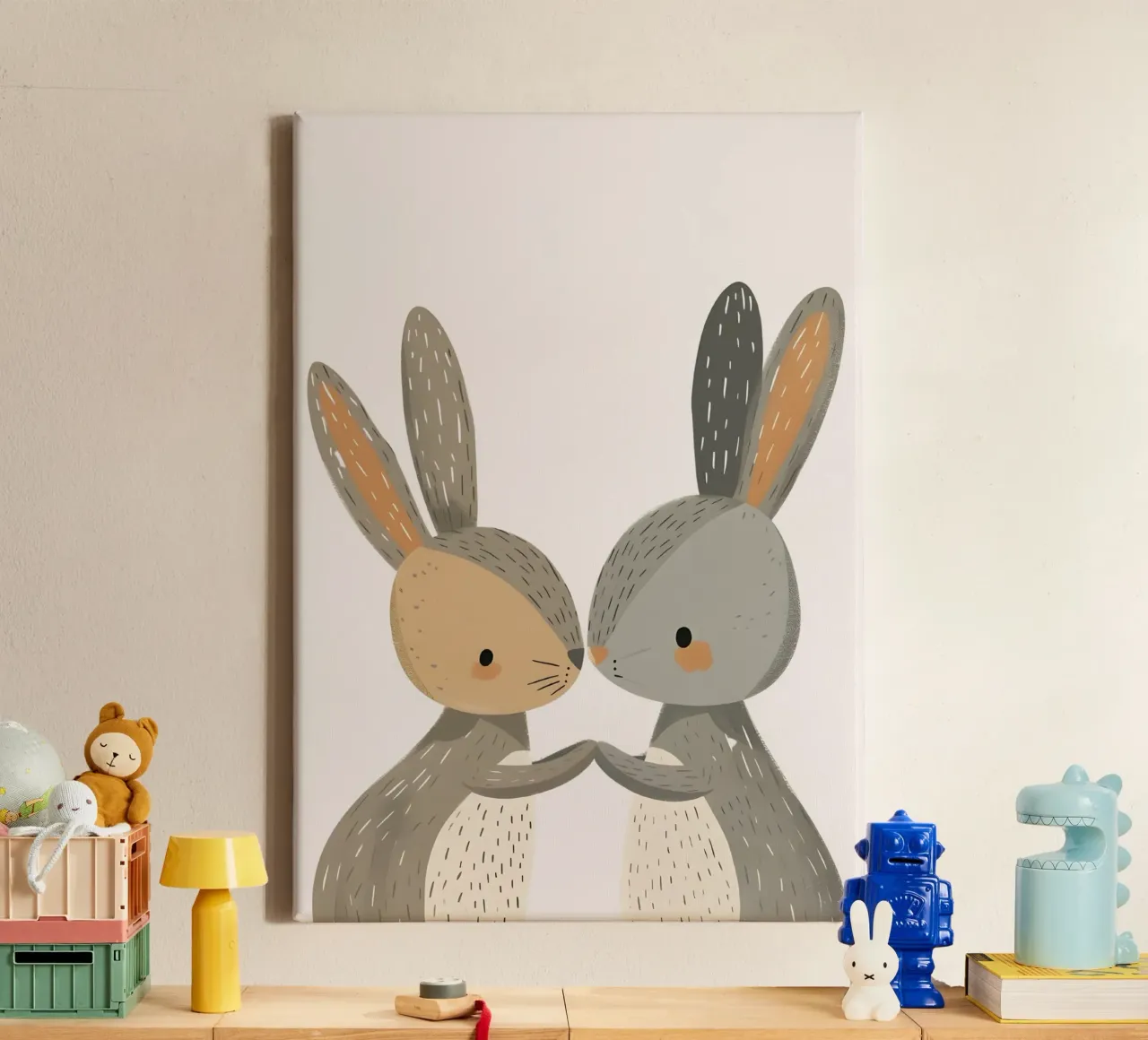 Duo di coniglietti tela con Cornice a cassetta da KidzStudio