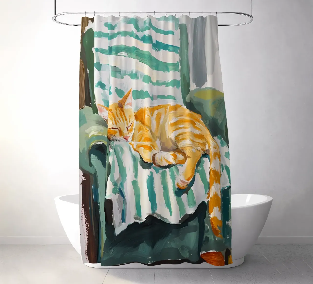 Sleeping Cat shower curtain by IamHomeStudio