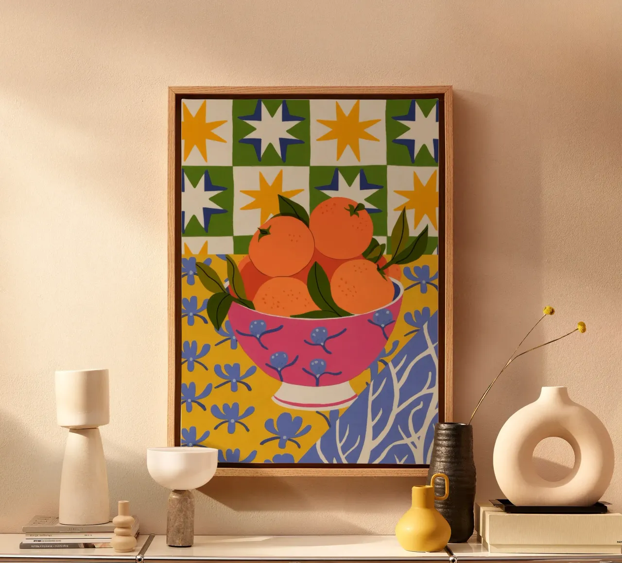 Citrus Glow Stillness canvas with Floater frame by Prism Palette