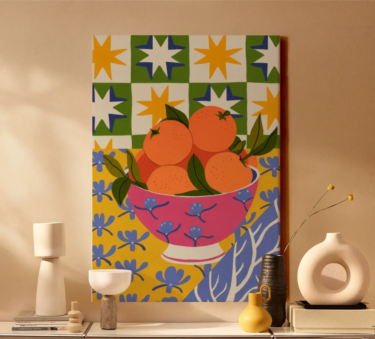 Citrus Glow Stillness canvas with Floater frame by Prism Palette