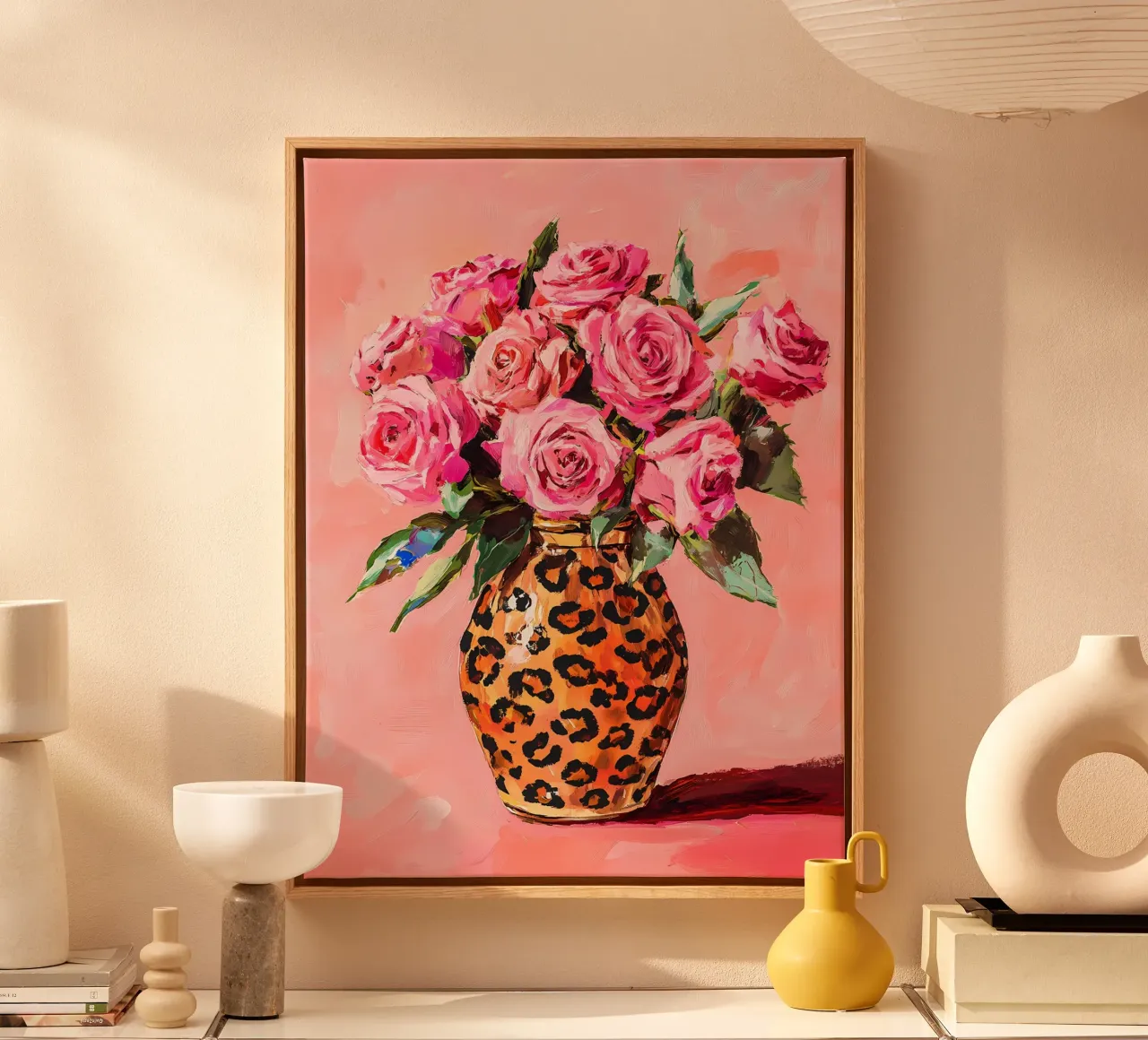 Rose rosa in vaso tela con Cornice a cassetta da IamHomeStudio