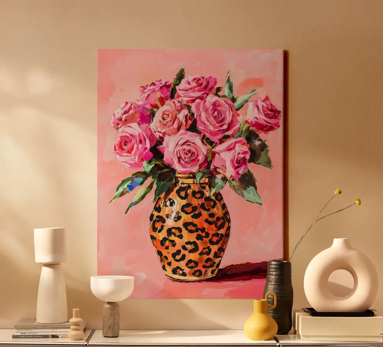 Rose rosa in vaso tela con Cornice a cassetta da IamHomeStudio
