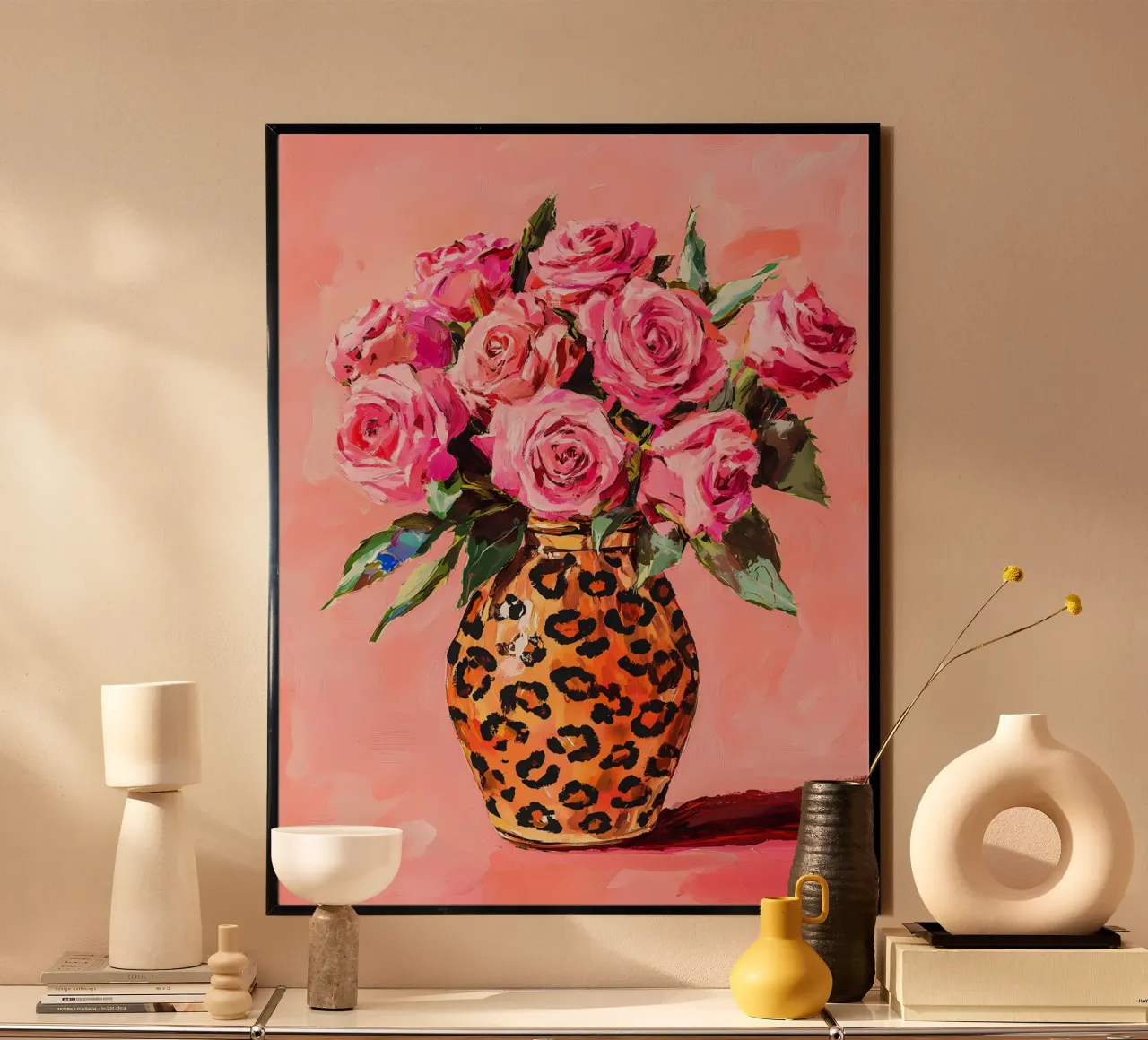 Pink Roses in vase poster by IamHomeStudio