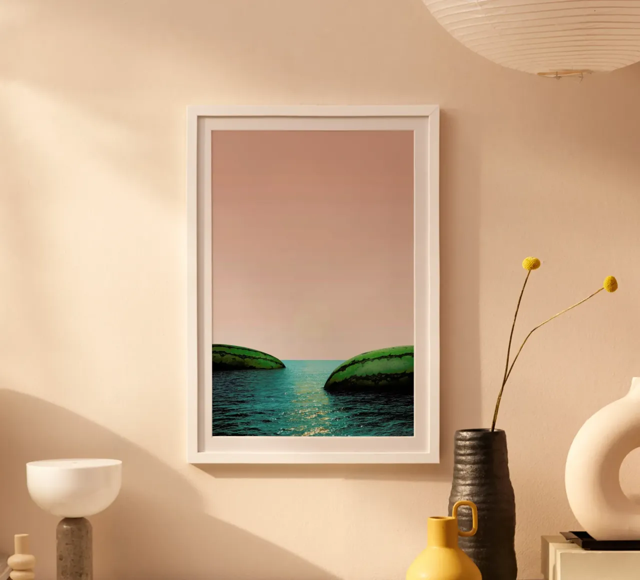 Melon Shore poster con telaio in alluminio da Lemon-apes
