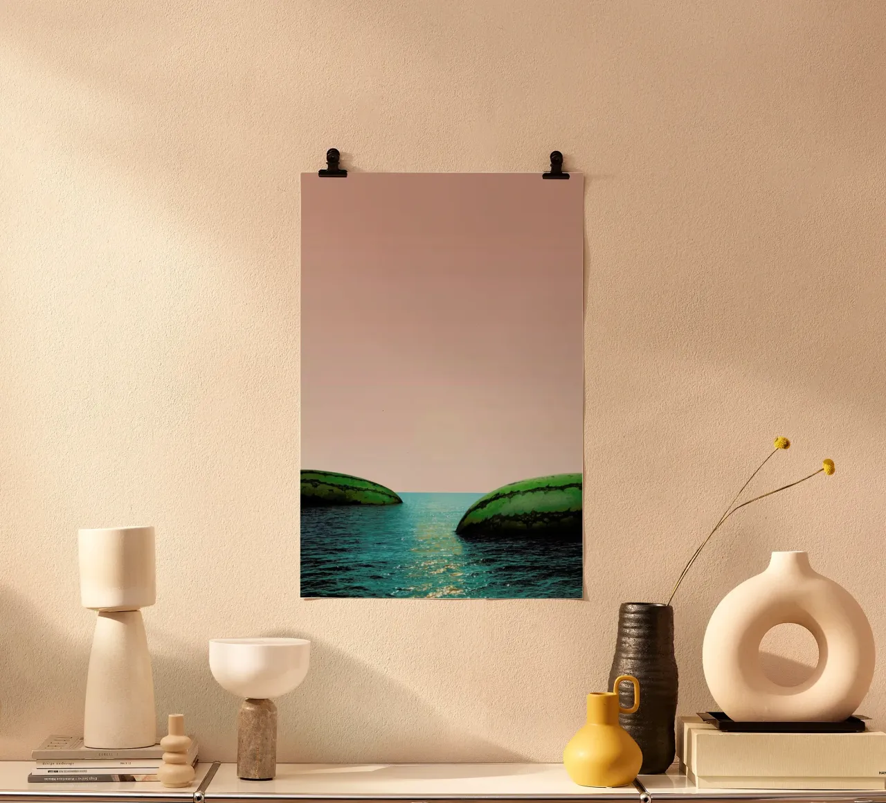 Melon Shore poster con telaio in alluminio da Lemon-apes