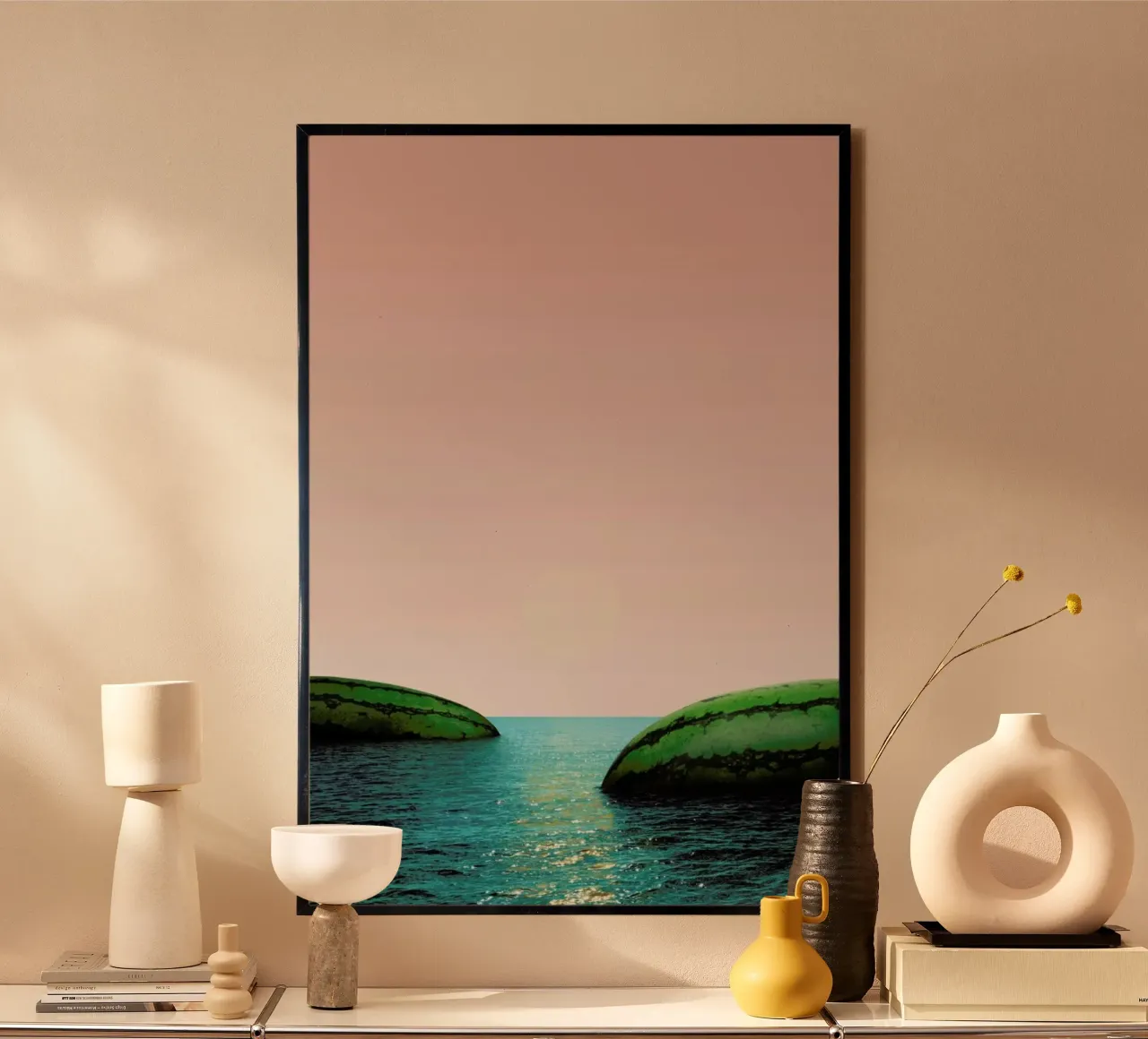 Melon Shore poster con telaio in alluminio da Lemon-apes