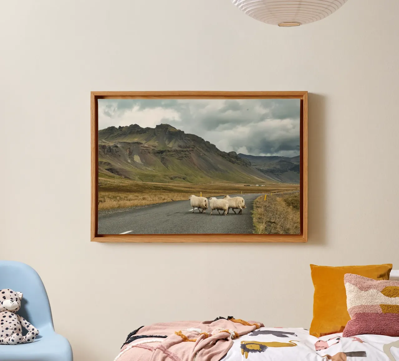 Sheep Crossing in Iceland – Scenic Nordic Landscape Print canvas with Floater frame by Ben & Clo creations