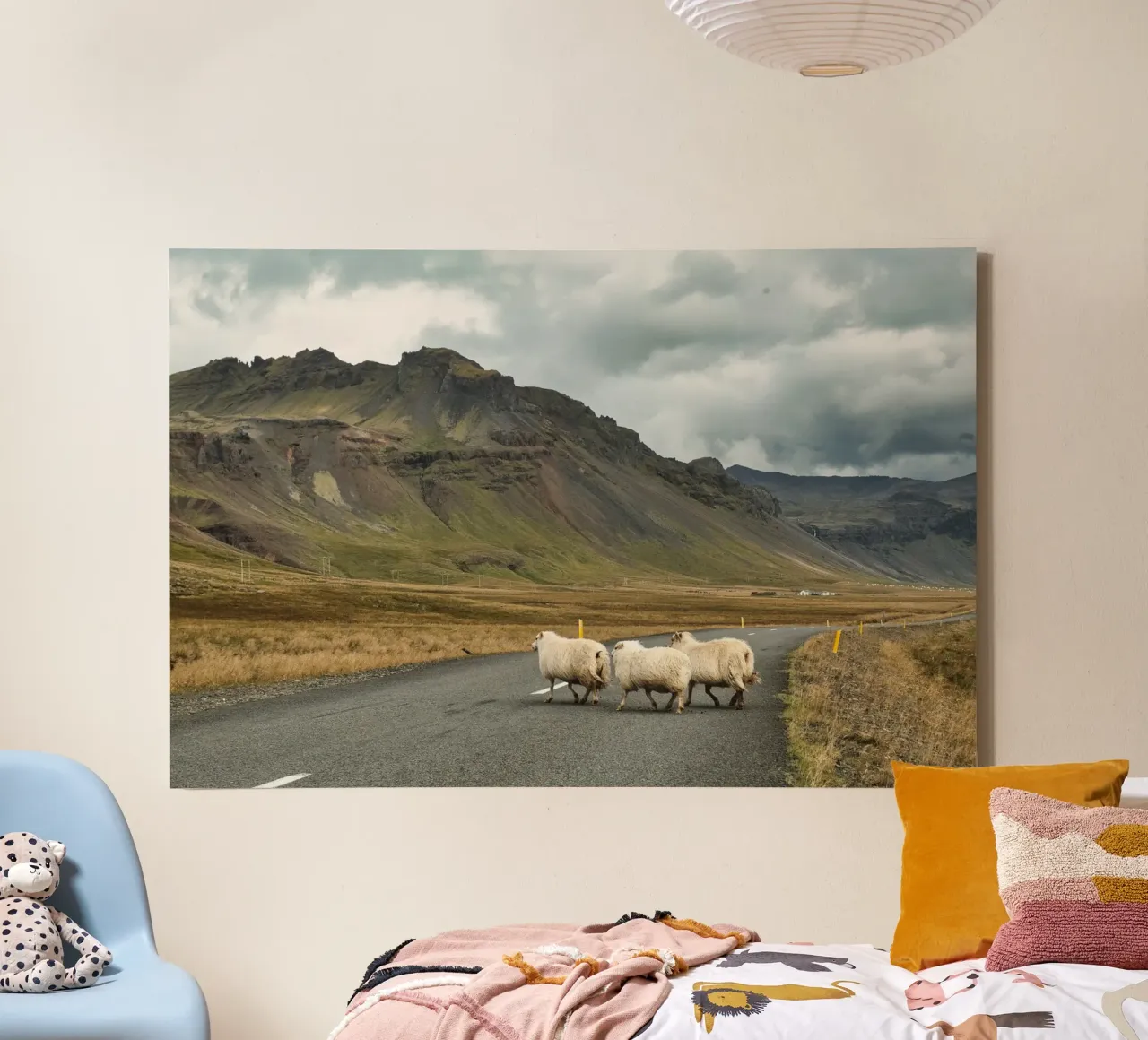Sheep Crossing in Iceland – Scenic Nordic Landscape Print canvas with Floater frame by Ben & Clo creations