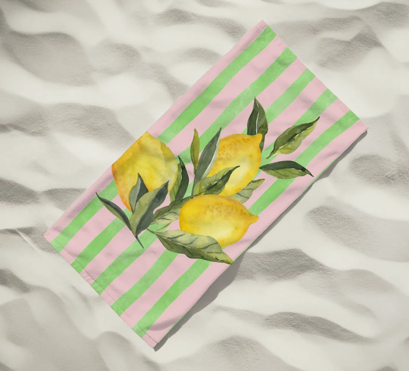Lemons & Stripes beach towel by IamHomeStudio