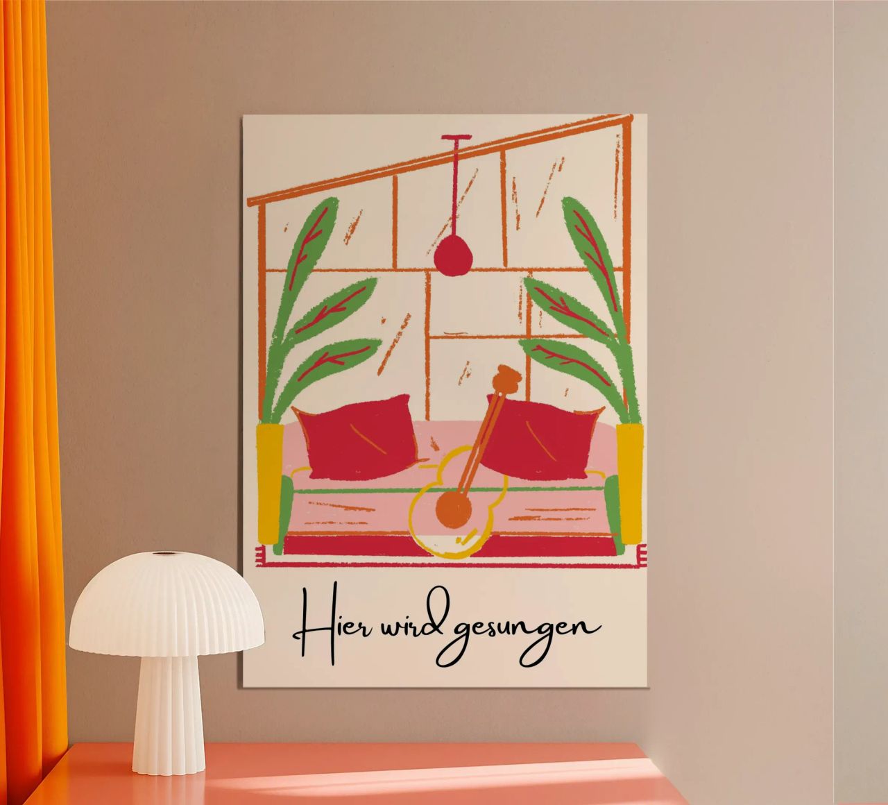 Gemütliche Musikecke Illustration – „Hier wird gesungen“ Poster von PrintCessStudio