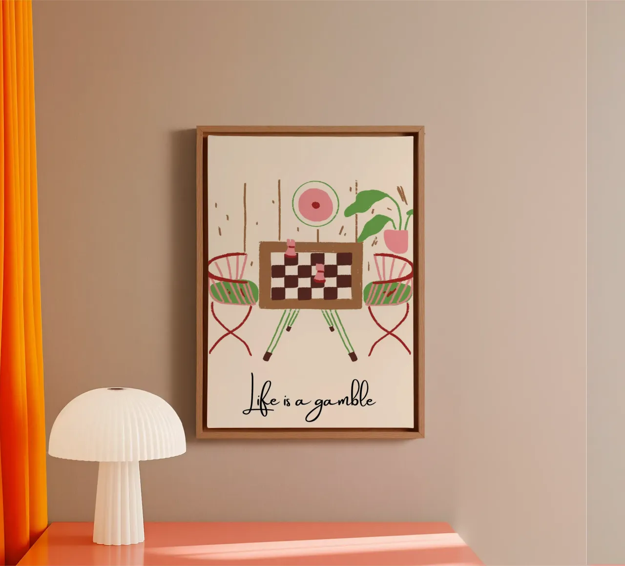 Cozy Chess Corner Illustration – "Life is a Gamble" Art tela con Cornice a cassetta da PrintCessStudio
