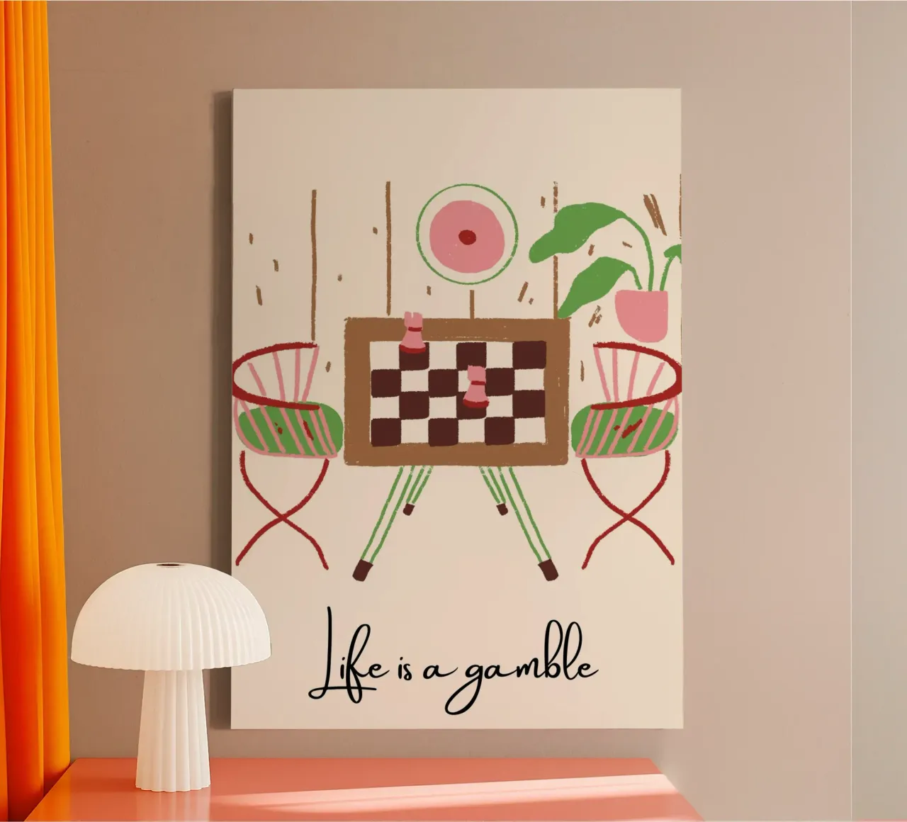 Cozy Chess Corner Illustration – "Life is a Gamble" Art tela con Cornice a cassetta da PrintCessStudio