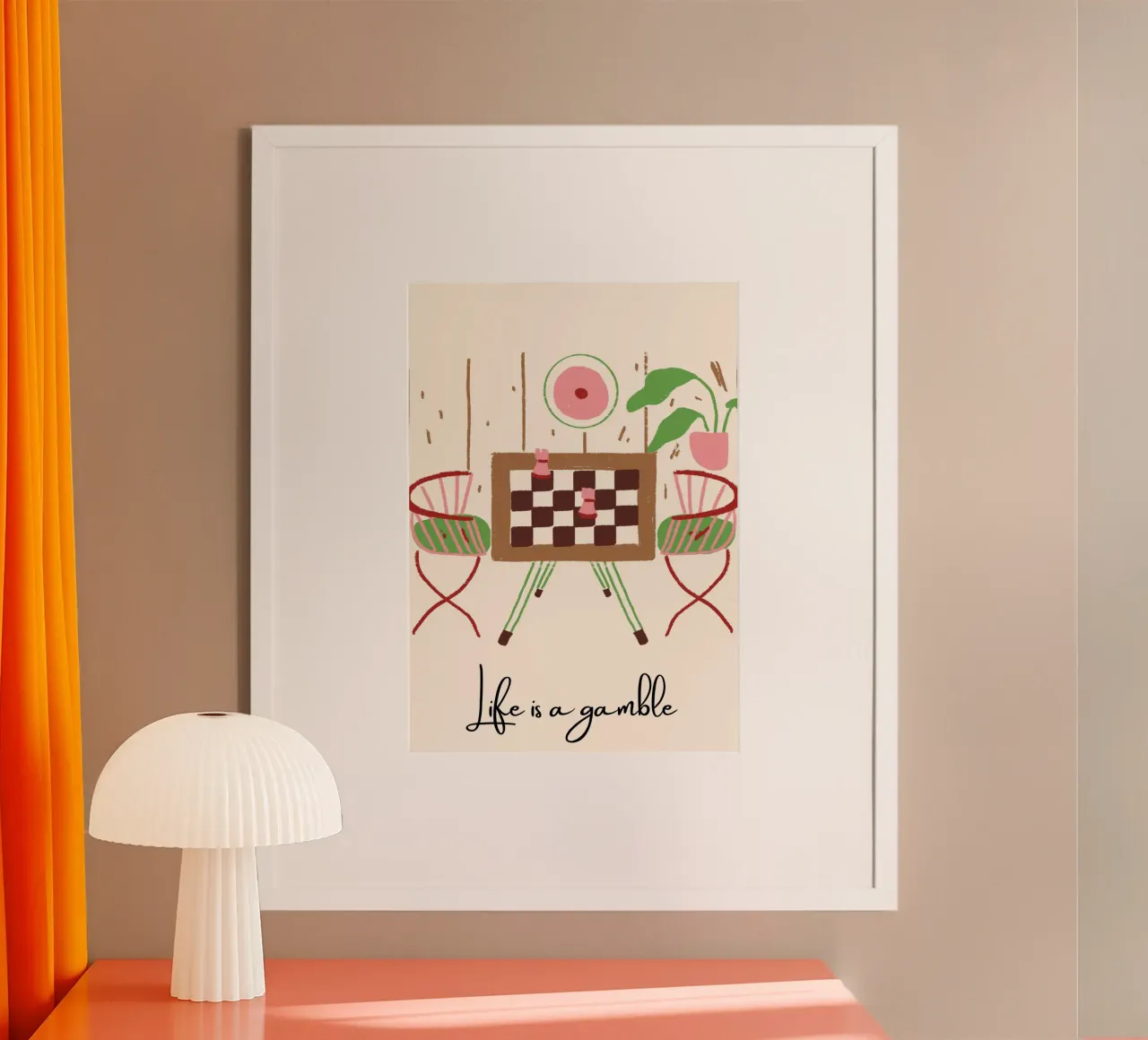 Cozy Chess Corner Illustration – "Life is a Gamble" Art poster da PrintCessStudio