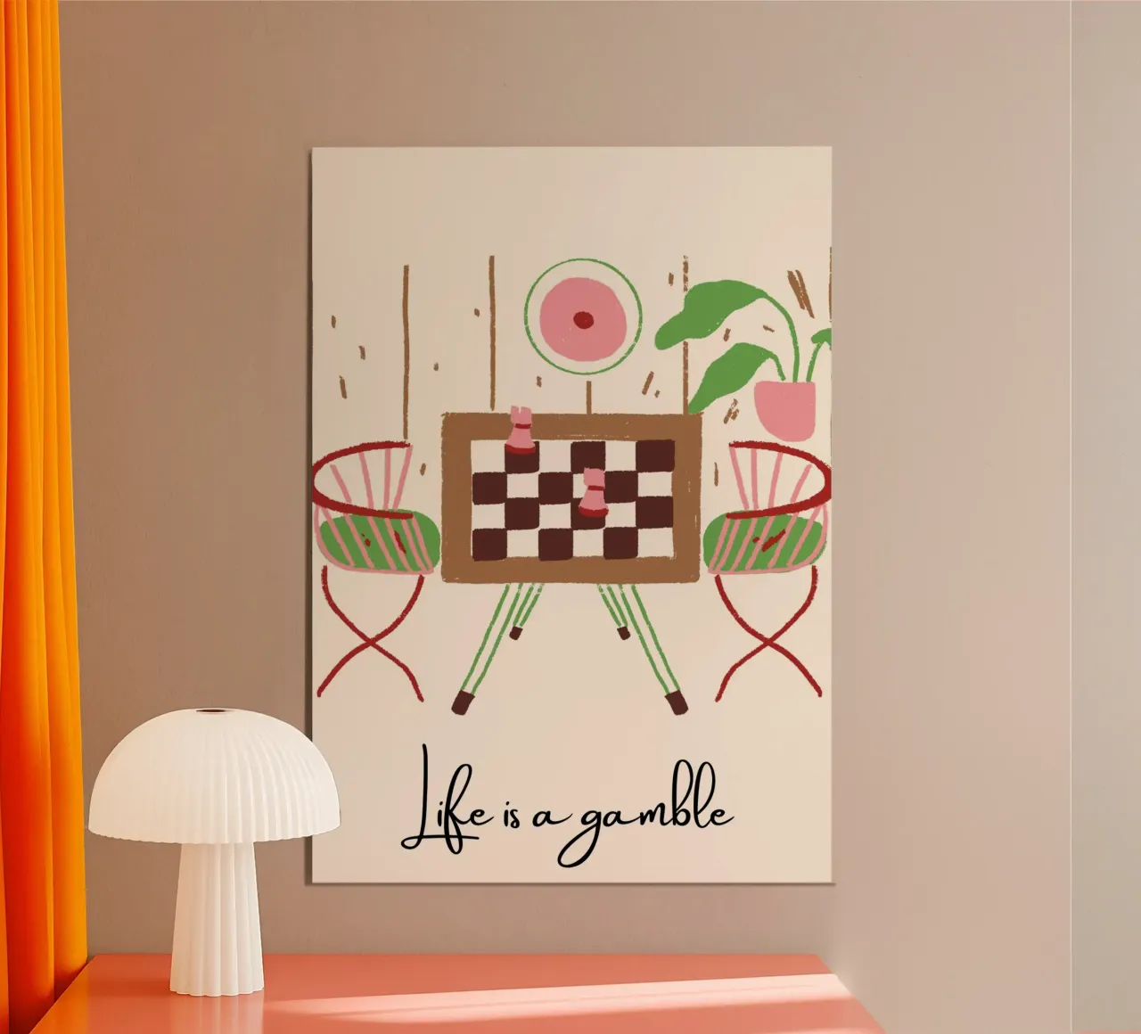 Cozy Chess Corner Illustration – "Life is a Gamble" Art poster da PrintCessStudio