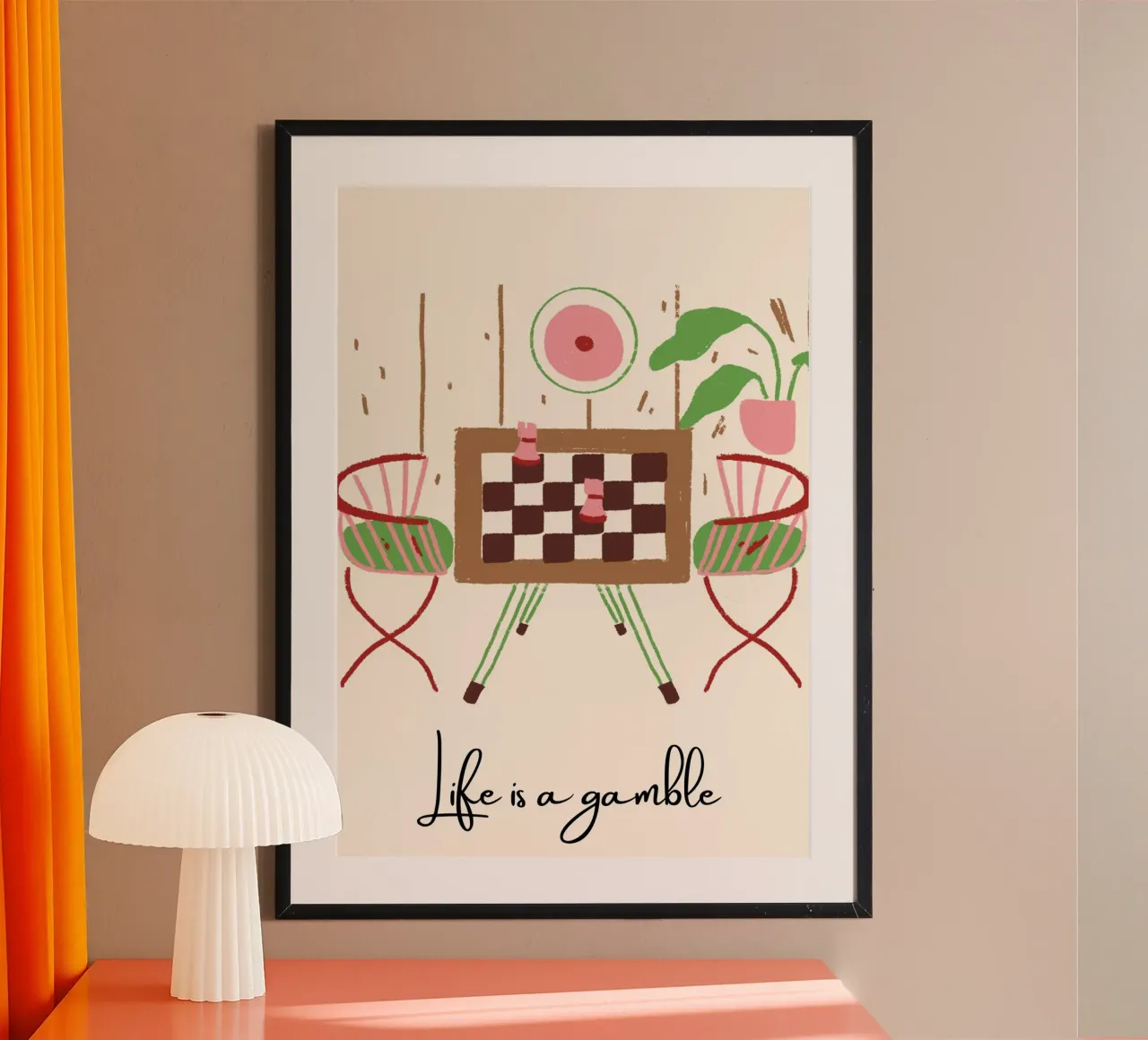 Cozy Chess Corner Illustration – "Life is a Gamble" Art poster da PrintCessStudio
