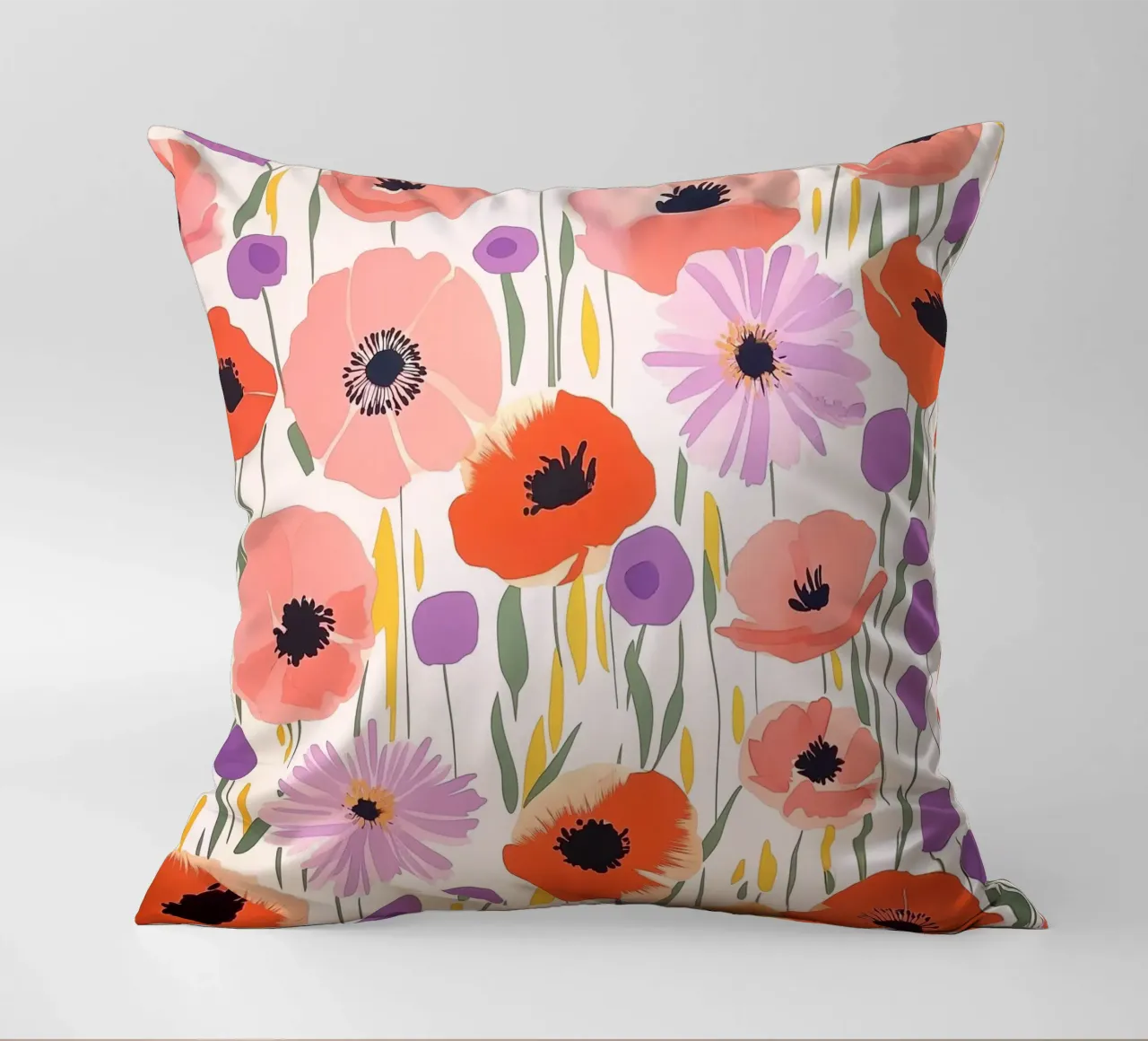 Vintage Botanical Poppy Asters Abstract Flowers Retro Floral cuscino da Gentle Echoes Art