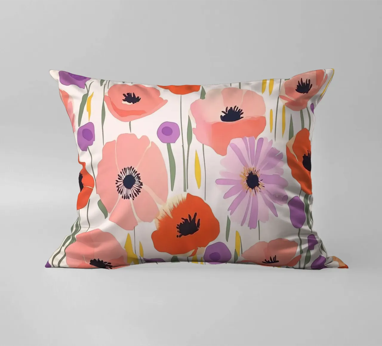 Vintage Botanical Poppy Asters Abstract Flowers Retro Floral cuscino da Gentle Echoes Art