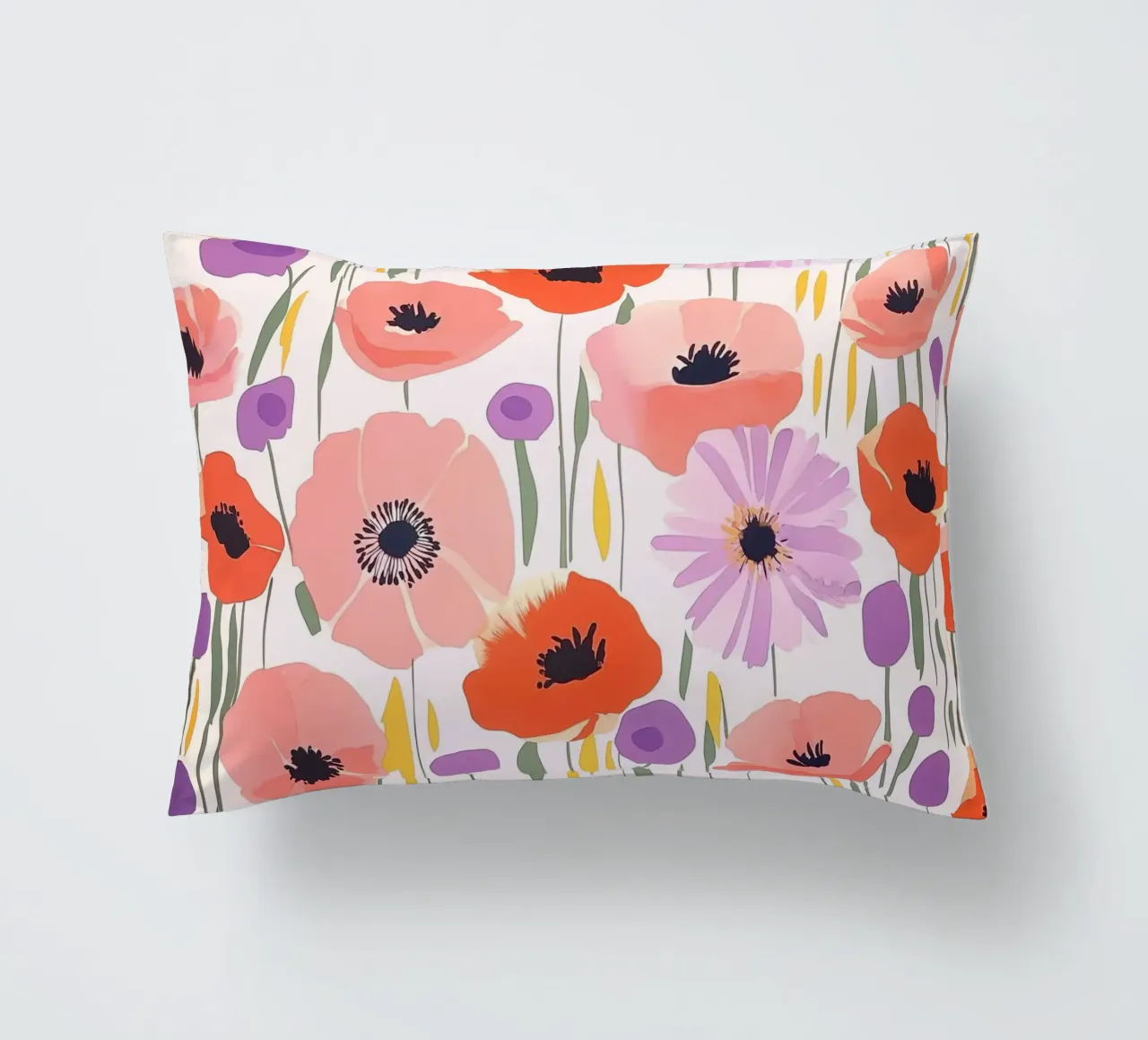 Vintage Botanical Poppy Asters Abstract Flowers Retro Floral cuscino da Gentle Echoes Art